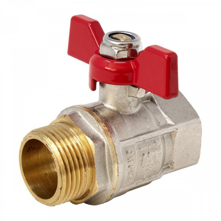 M-F Brass Ball Valve PN-30 Full Bore with Red Butterfly Hand
