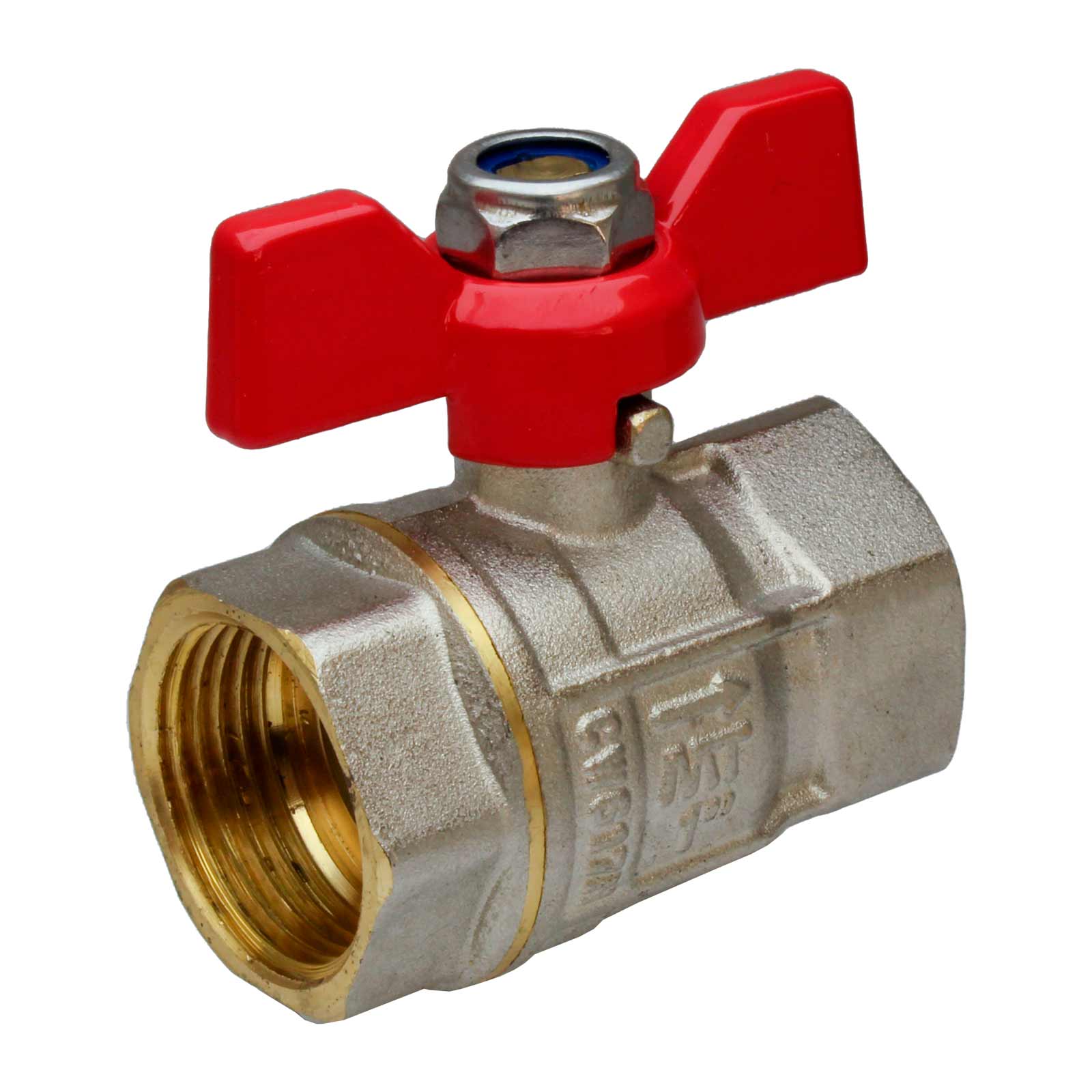 F-F Brass Ball Valve PN-30 Full Bore with Red Butterfly Hand