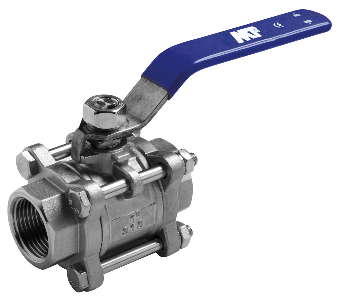 Three-Piece Stainless Steel Ball Valve F-F Threaded End Blue