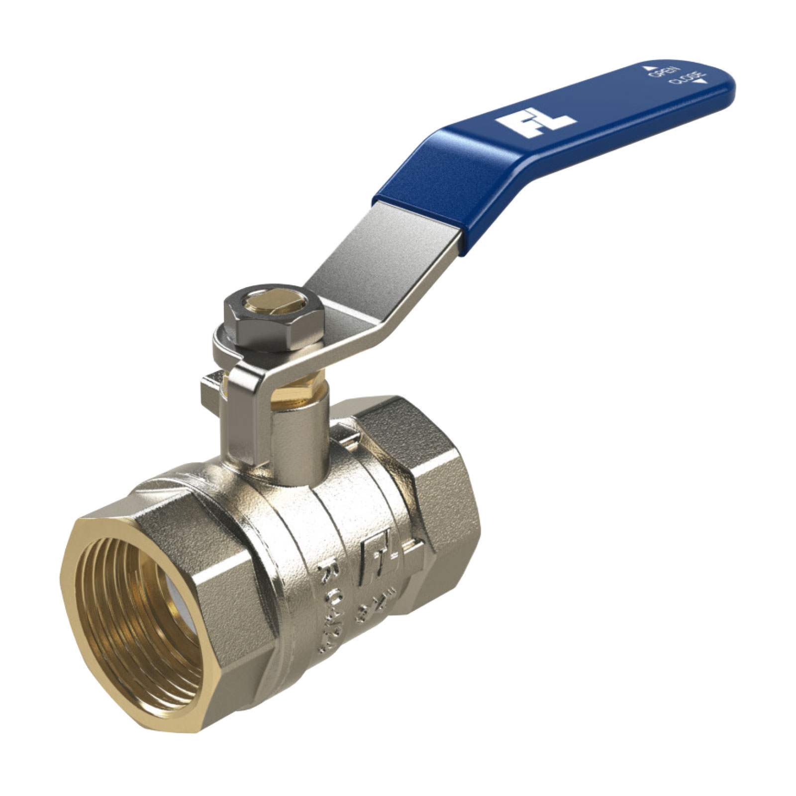 F-F Ball Valve PN25 with Chromed Steel Handle Color Blue