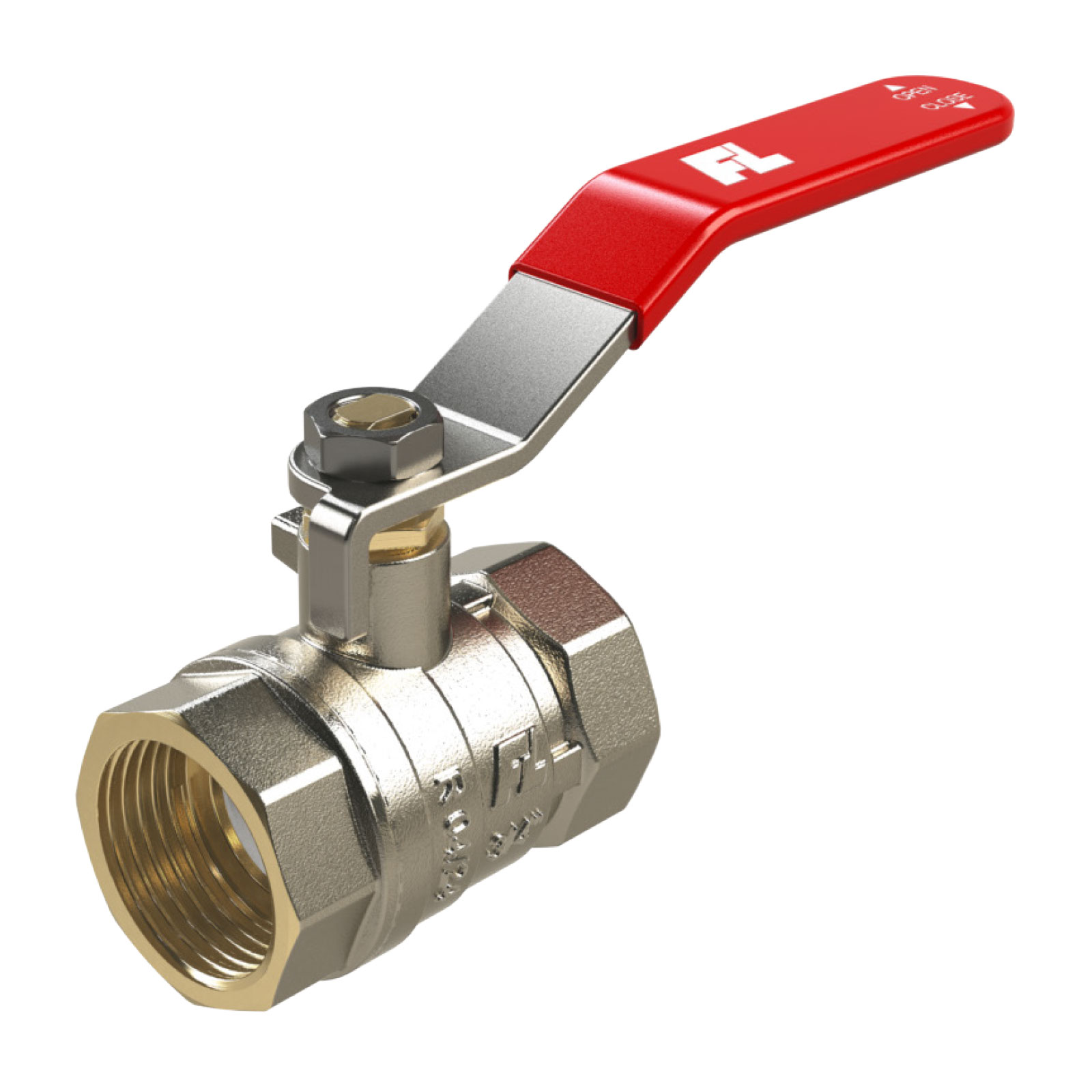 F-F Ball Valve PN25 with Chromed Steel Handle Color Red