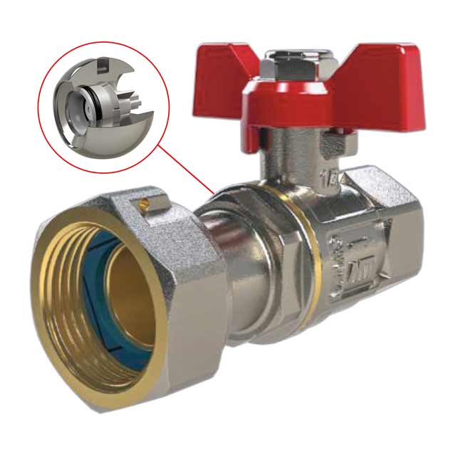 Check Ball Valve PN16 F-F Red Butterfly Handle 3/4" X LN3/4"