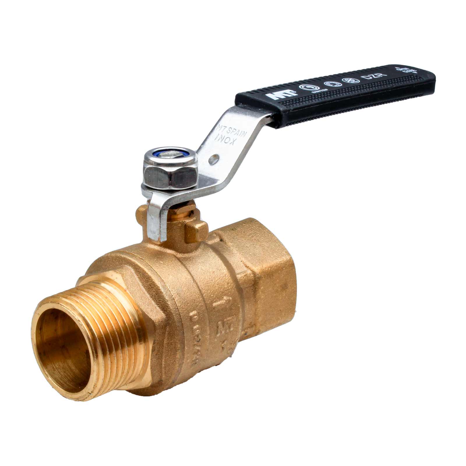 M-F DZR Brass Ball Valve PN40 With Black Ergonomic Stainless