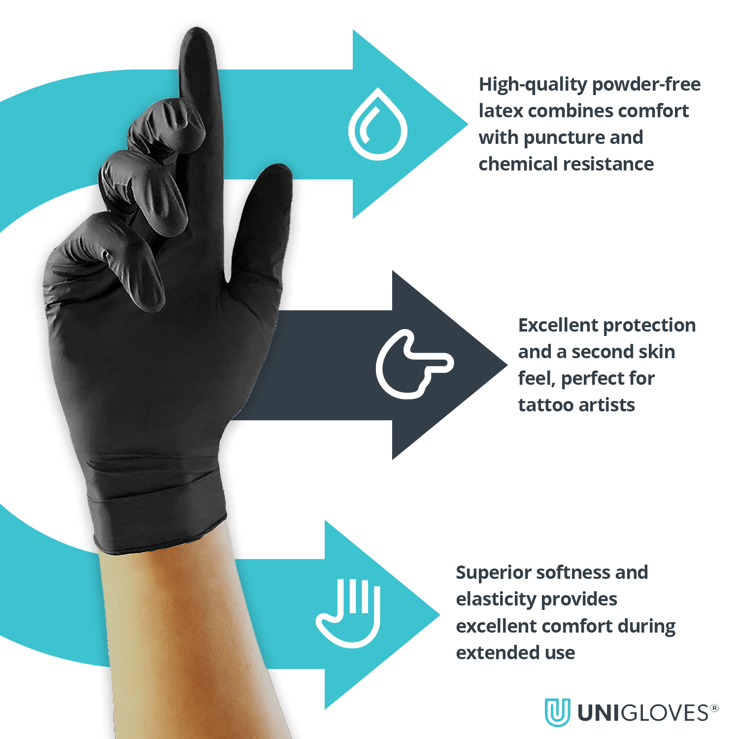 thumbnail image 2 of PARAMOUNT 1000 Pcs Black Latex Tattoo Gloves – Powder Free, 5 Mil, Medium Size – Made In Malaysia – Exp 2027 2 of 6
