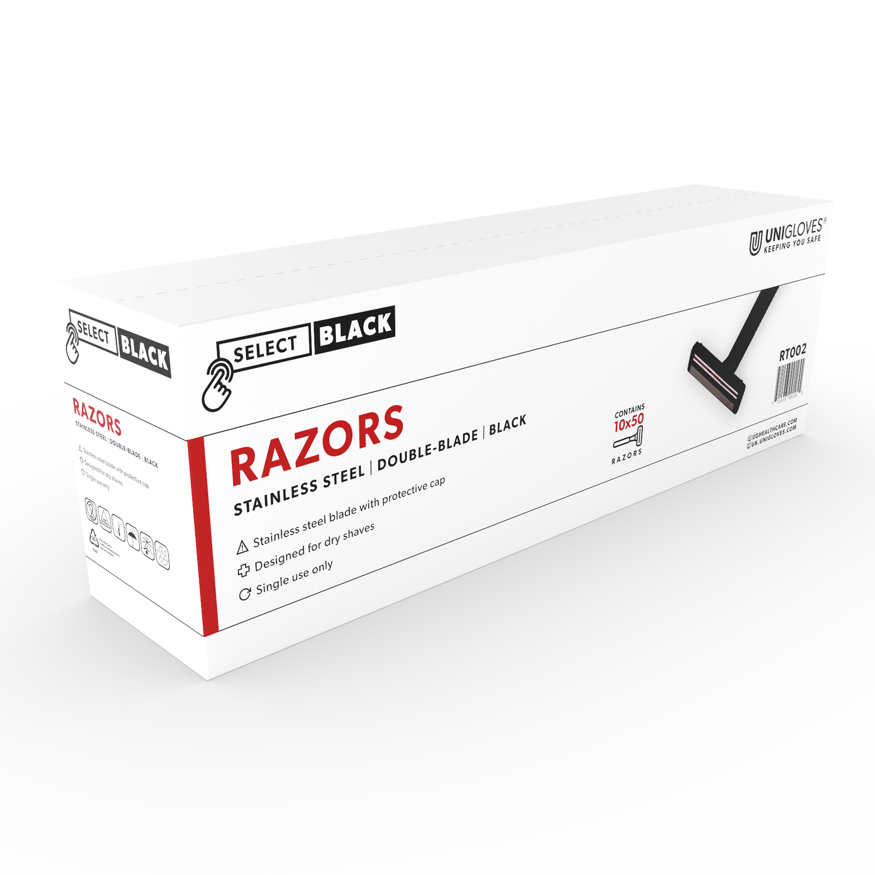Disposable Double Blade Black Razors | Unigloves