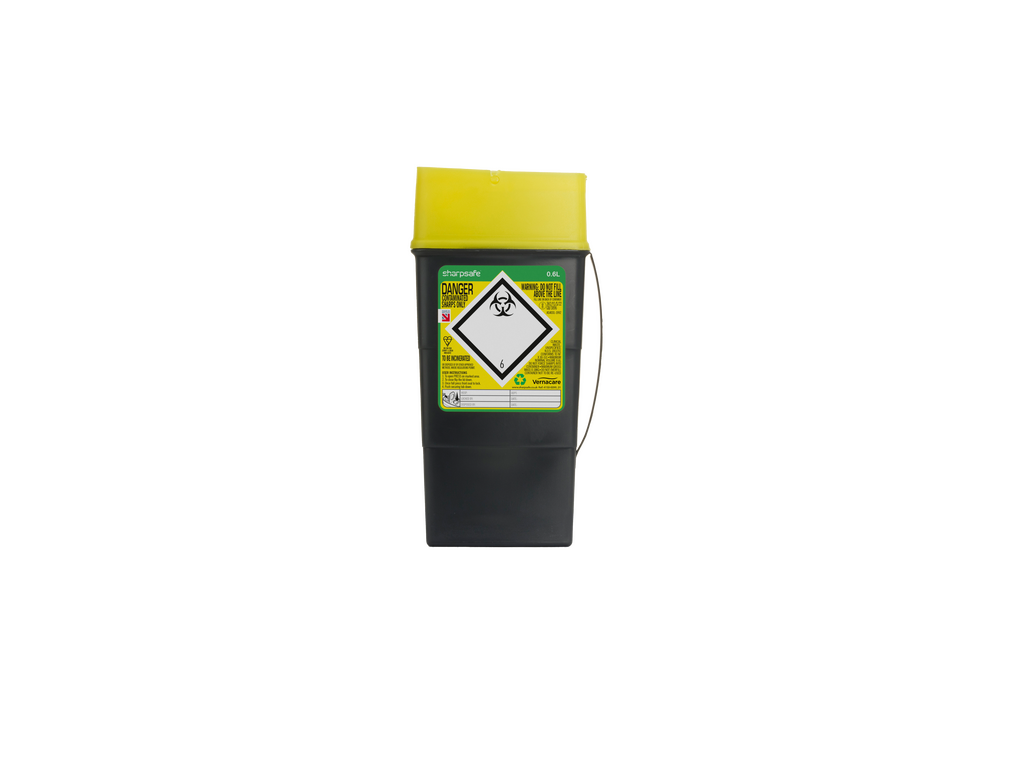 Sharpsafe® 0.6L Yellow Lidded Container Image