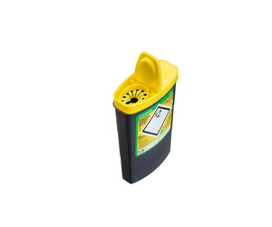 Sharpsafe® 0.45L Grey UK Yellow Lid Petal opening Image