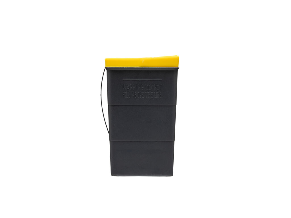 Sharpsafe® 0.45L Grey UK Yellow Lid Petal opening Image