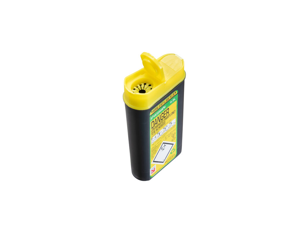 Sharpsafe® 0.2L Grey UK Yellow Lid Petal opening Image