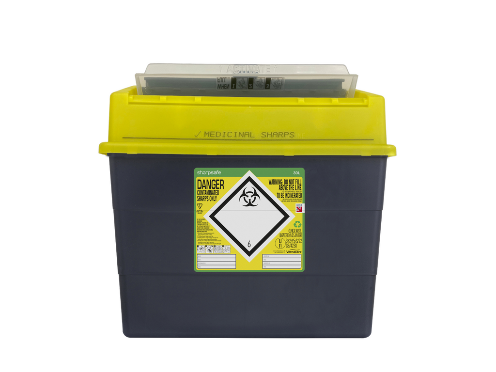 Sharpsafe® 30L Grey UK Yellow Lid Protected Access Image