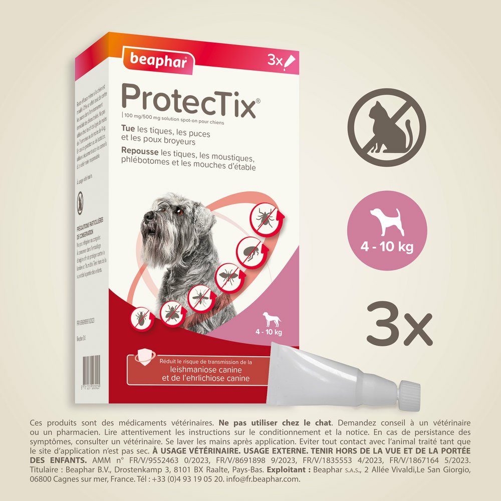 ProtecTix® 100 mg/500 mg solution pour spot-on pour chiens pesant entre 4 et 10 kg