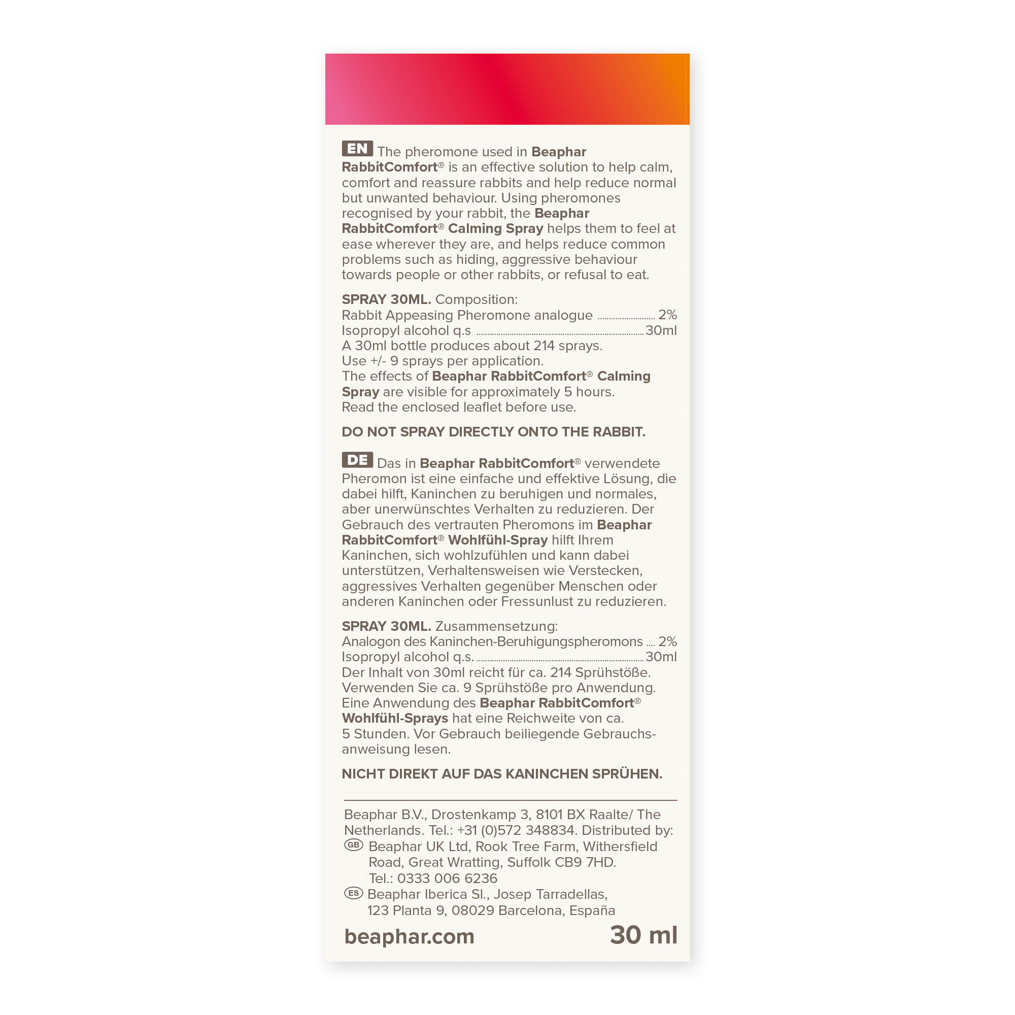RabbitComfort® nyugtató hatású feromonos spray nyulaknak