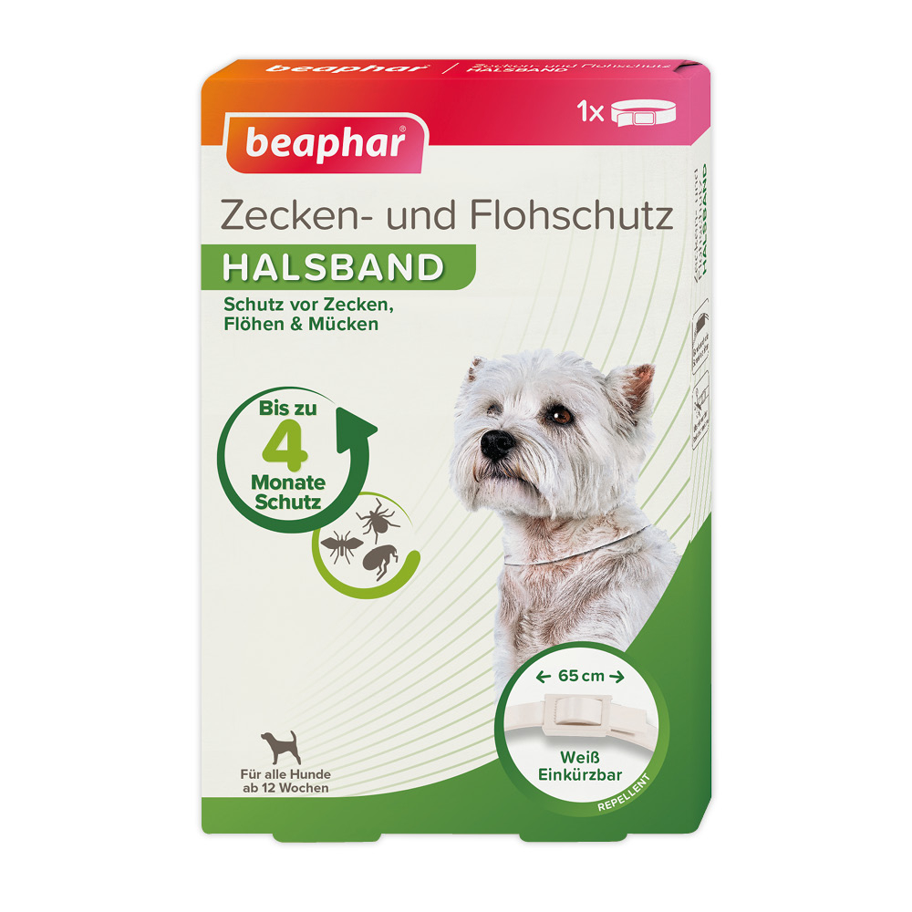 Beaphar Zecken- und Flohschutz Halsband Weiß 65cm, Hund