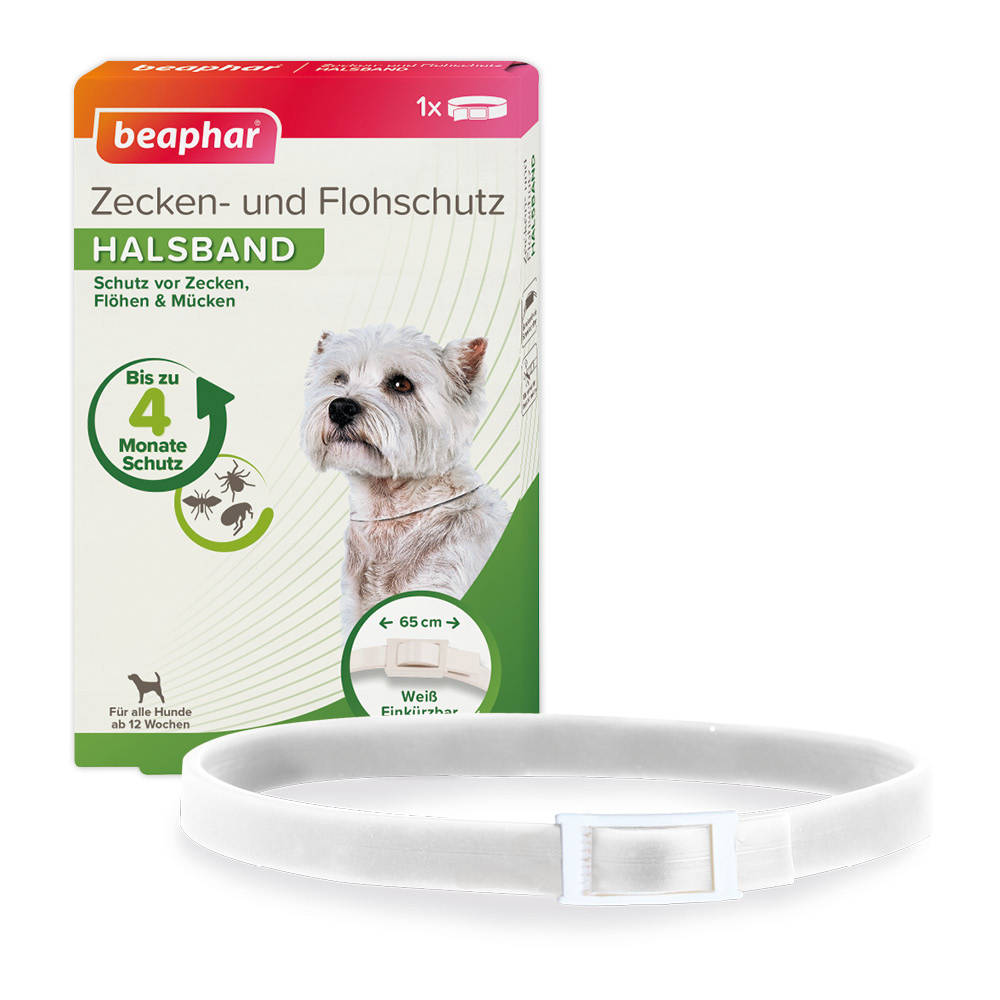 Beaphar Zecken- und Flohschutz Halsband Weiß 65cm, Hund