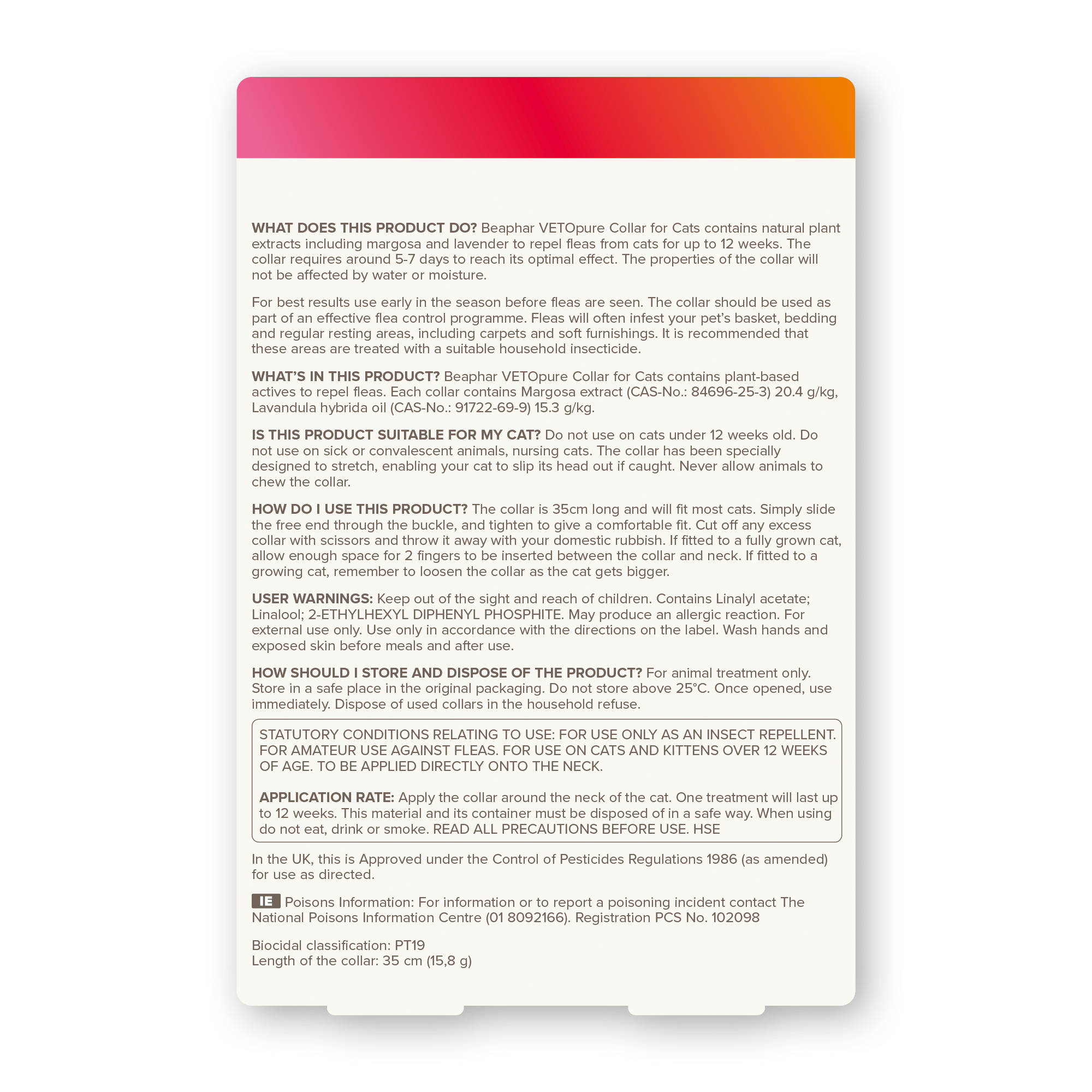 Beaphar VETOpure Plant-Based Protection Flea Collar for Cats | 35cm