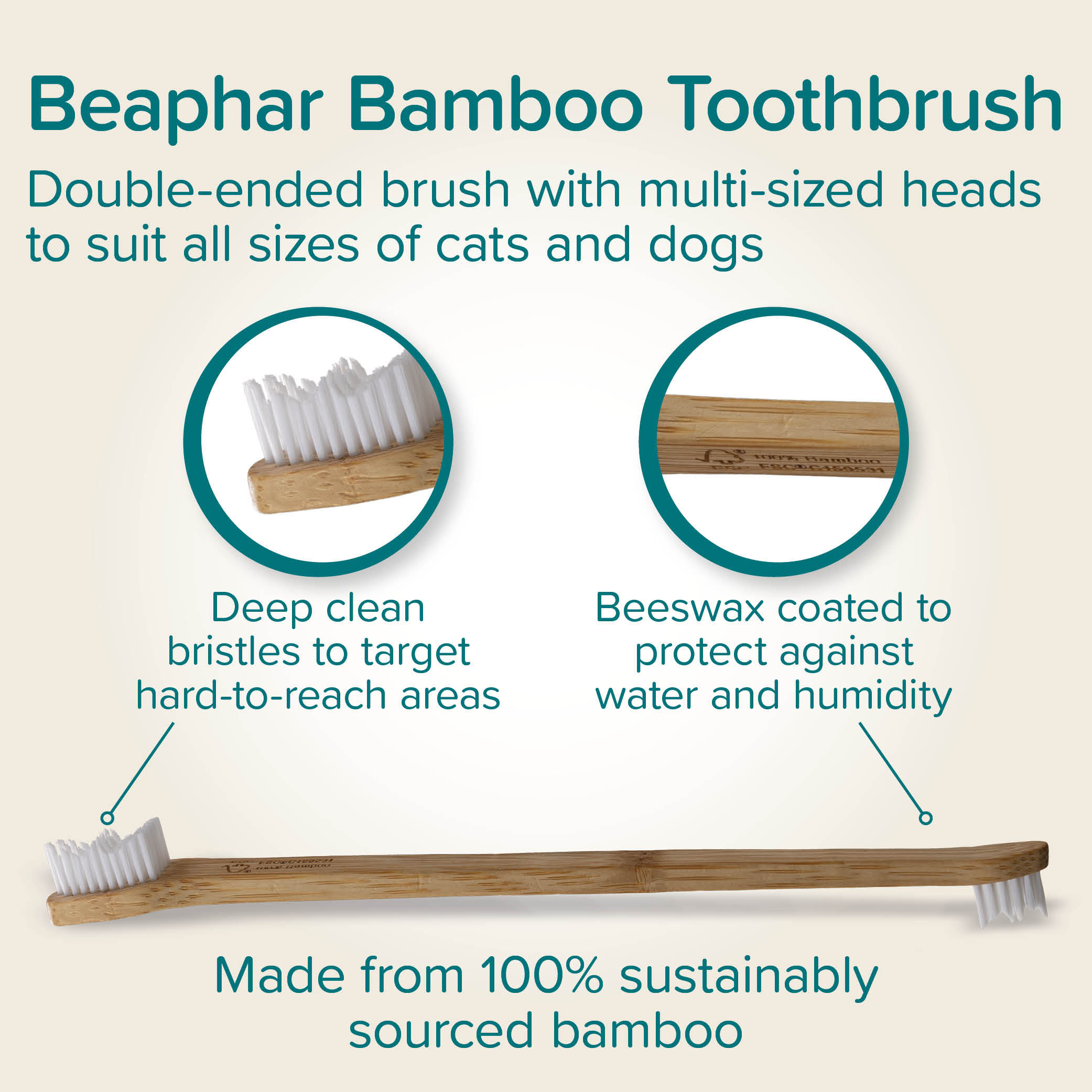 Beaphar Doubled-Ended Bamboo Toothbrush for Cats and Dogs