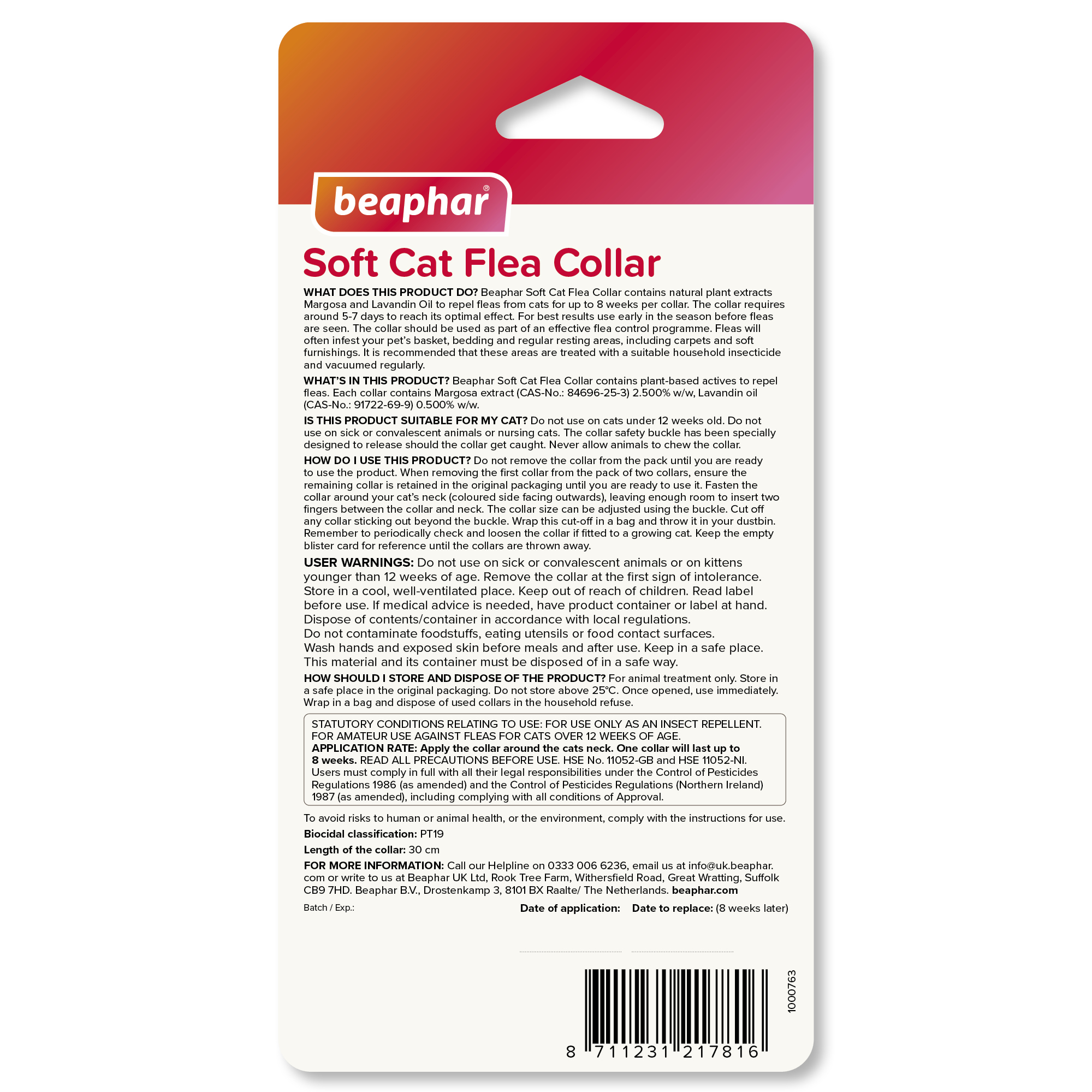 Beaphar Soft Velvet Flea Collar for Cats – Twin Pack, 30cm