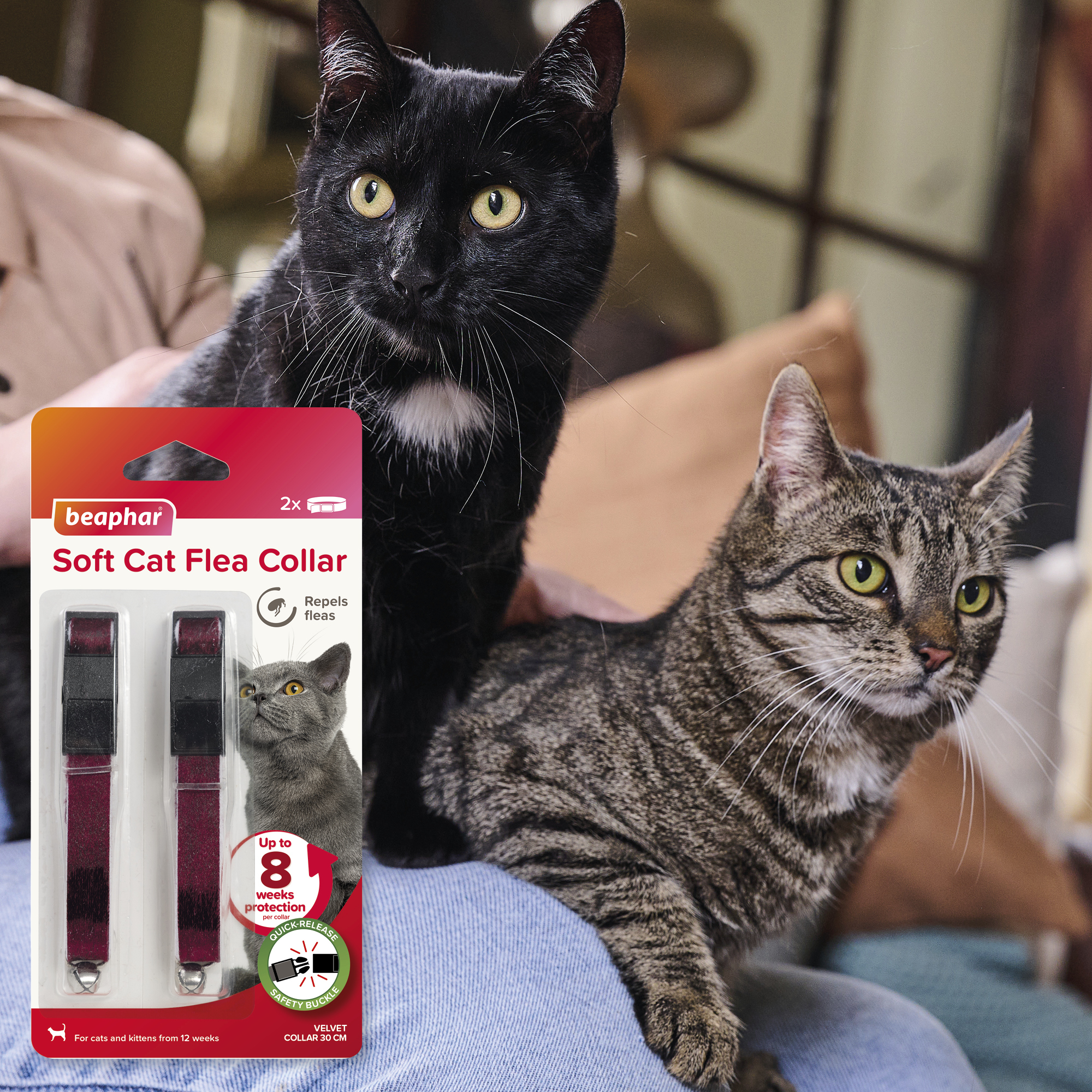 Beaphar Soft Velvet Flea Collar for Cats – Twin Pack, 30cm