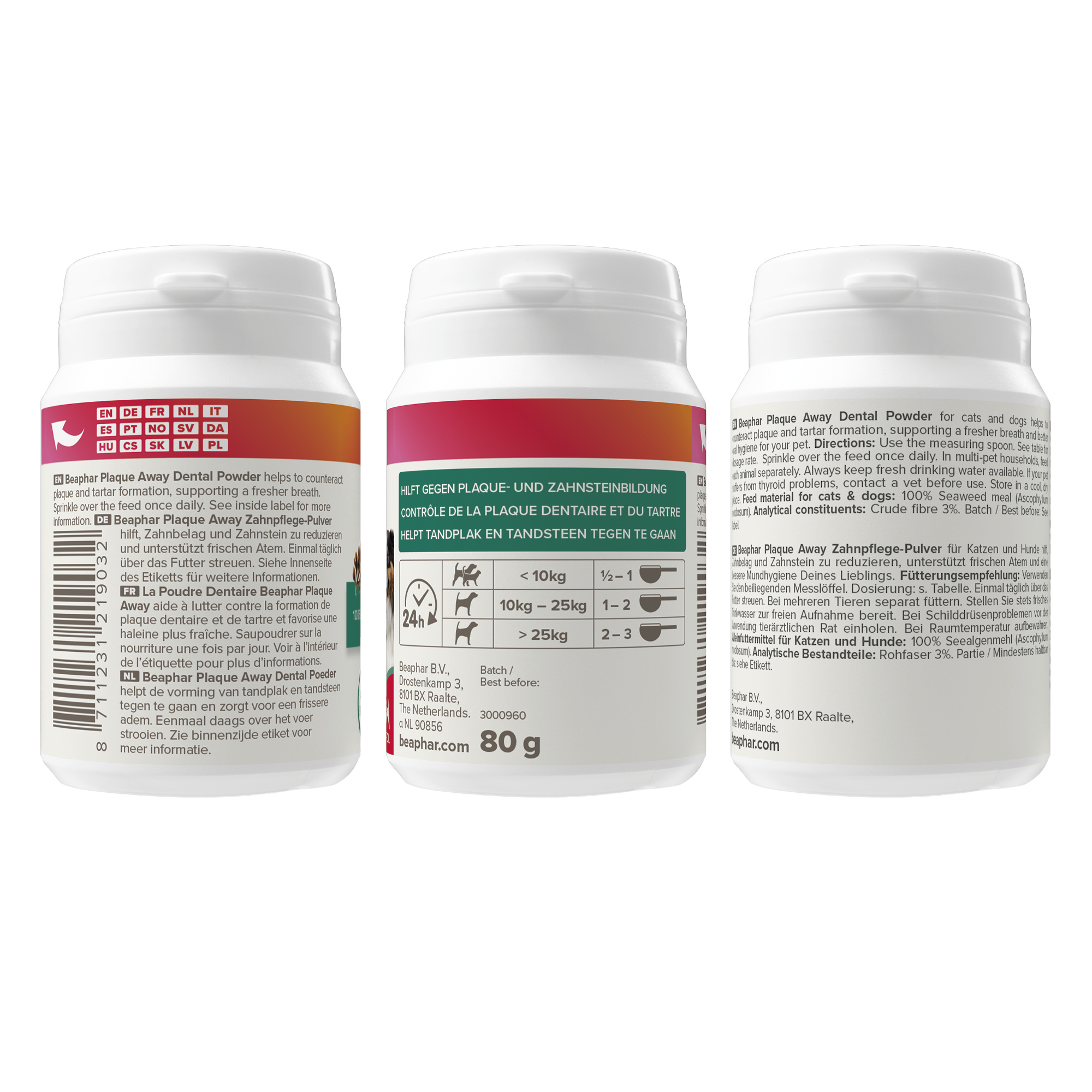 Beaphar Plaque Away Dental Powder for Cats & Dogs, 80g Tub