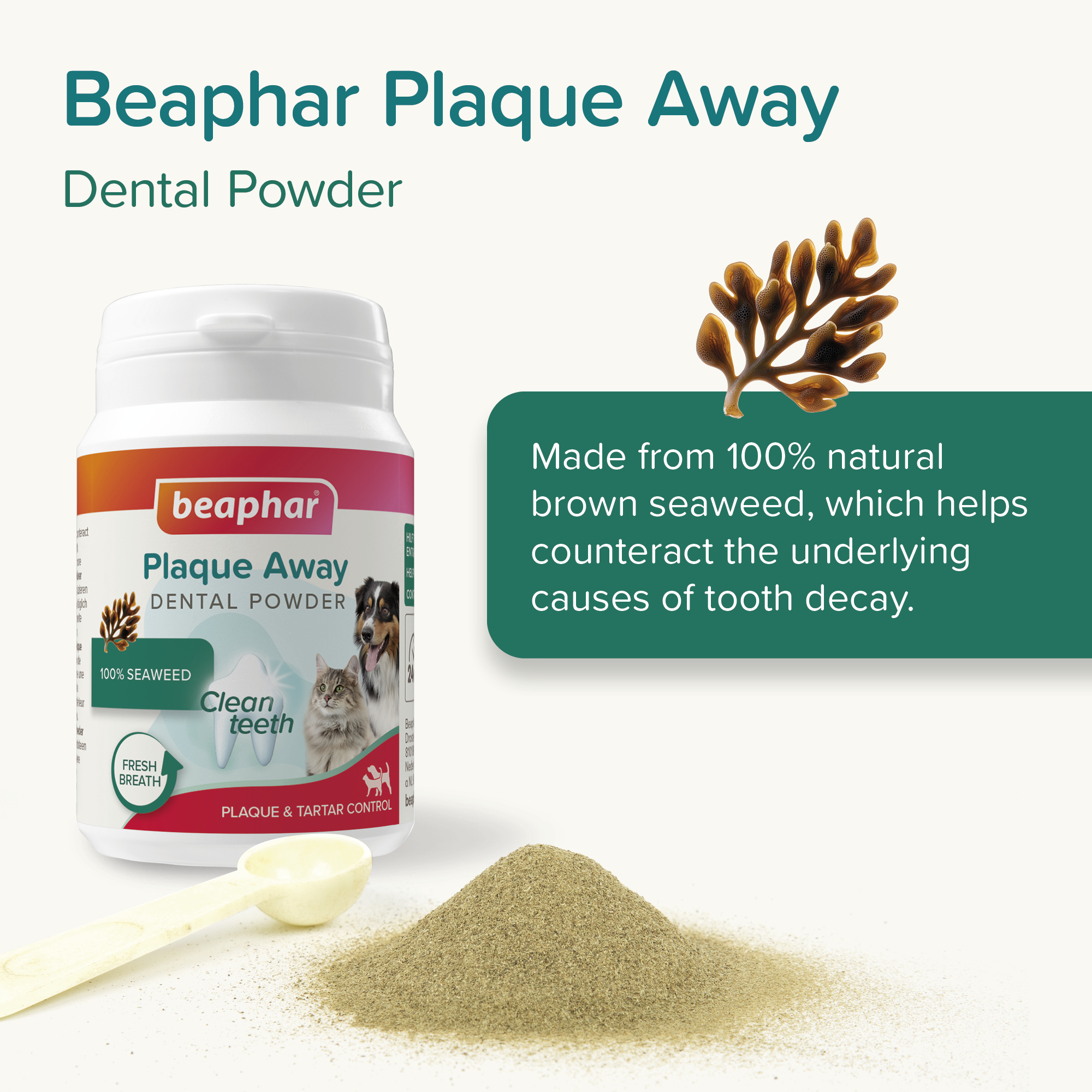 Beaphar Plaque Away Dental Powder for Cats & Dogs, 80g Tub
