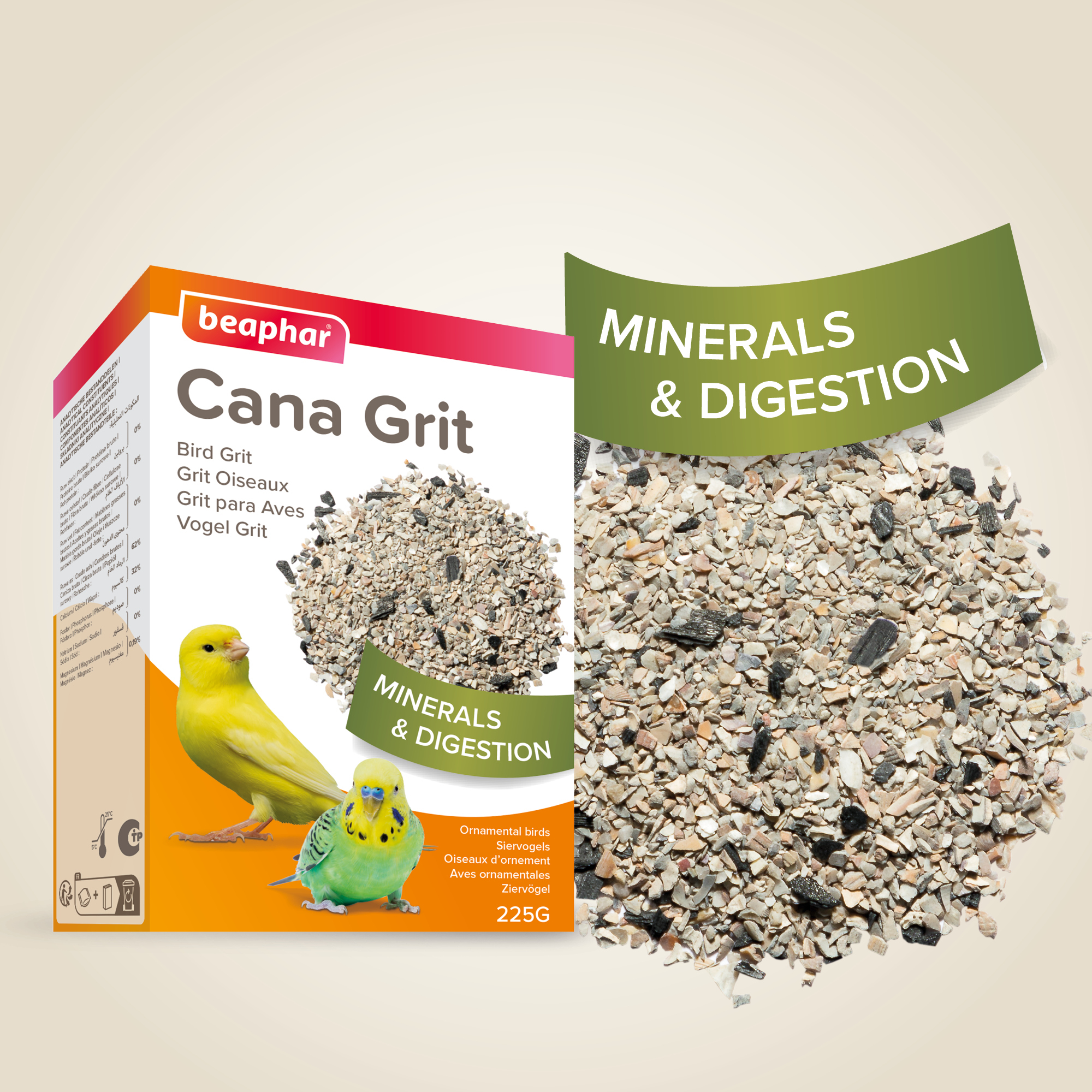 Beaphar Cana Grit Shell, Charcoal & Gravel for Birds, 225g