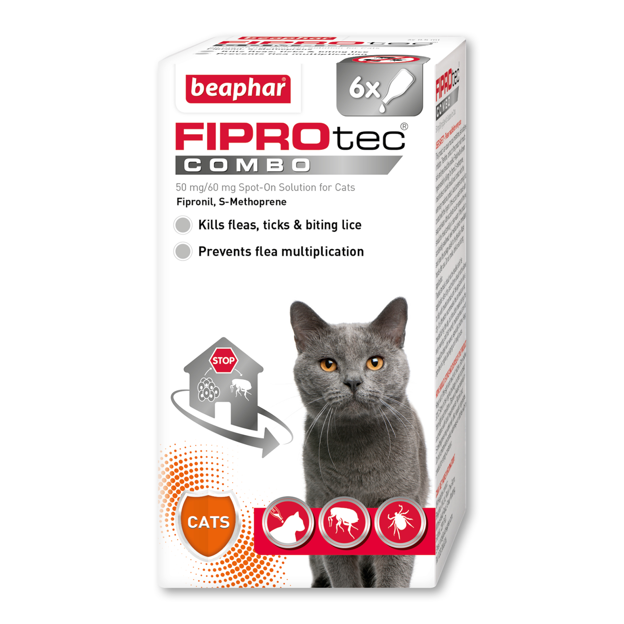 Beaphar FIPROtec® COMBO Flea & Tick Spot-On for Cats, 6 Pipettes