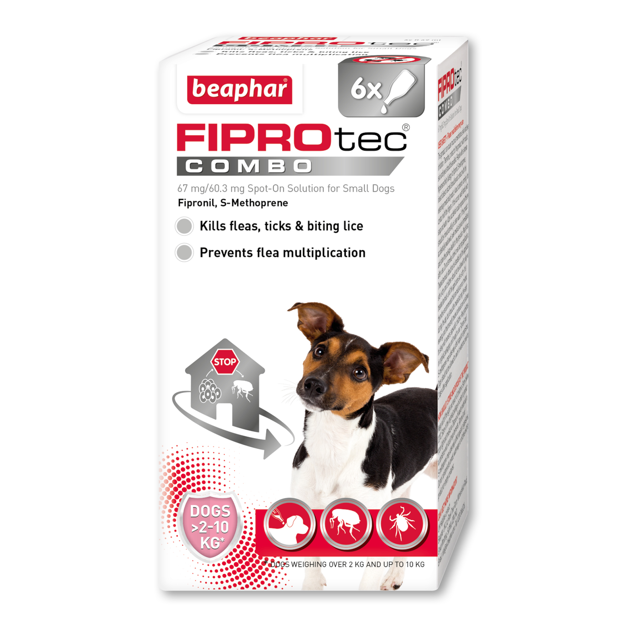 Beaphar FIPROtec® COMBO Flea & Tick Spot-On for Small Dogs (2-10kg), 6 Pipettes