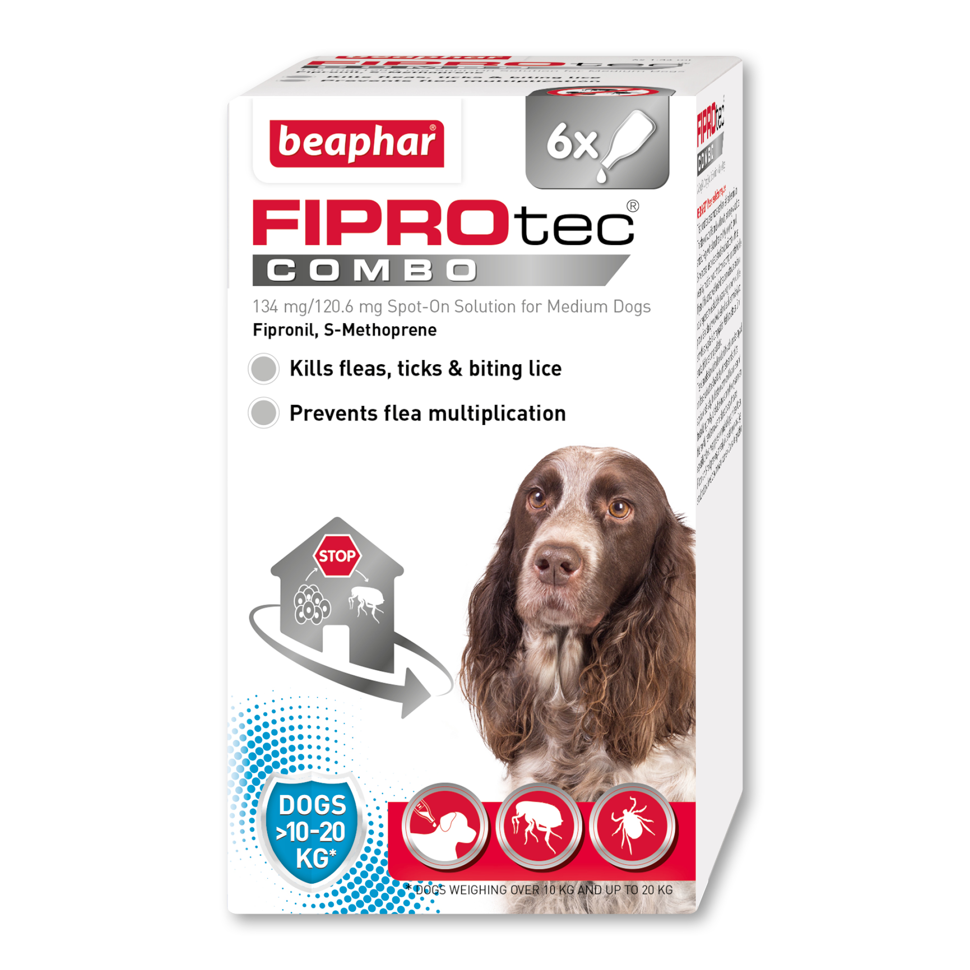 Beaphar FIPROtec® COMBO Flea & Tick Spot-On for Medium Dogs (10-20kg), 6 Pipettes