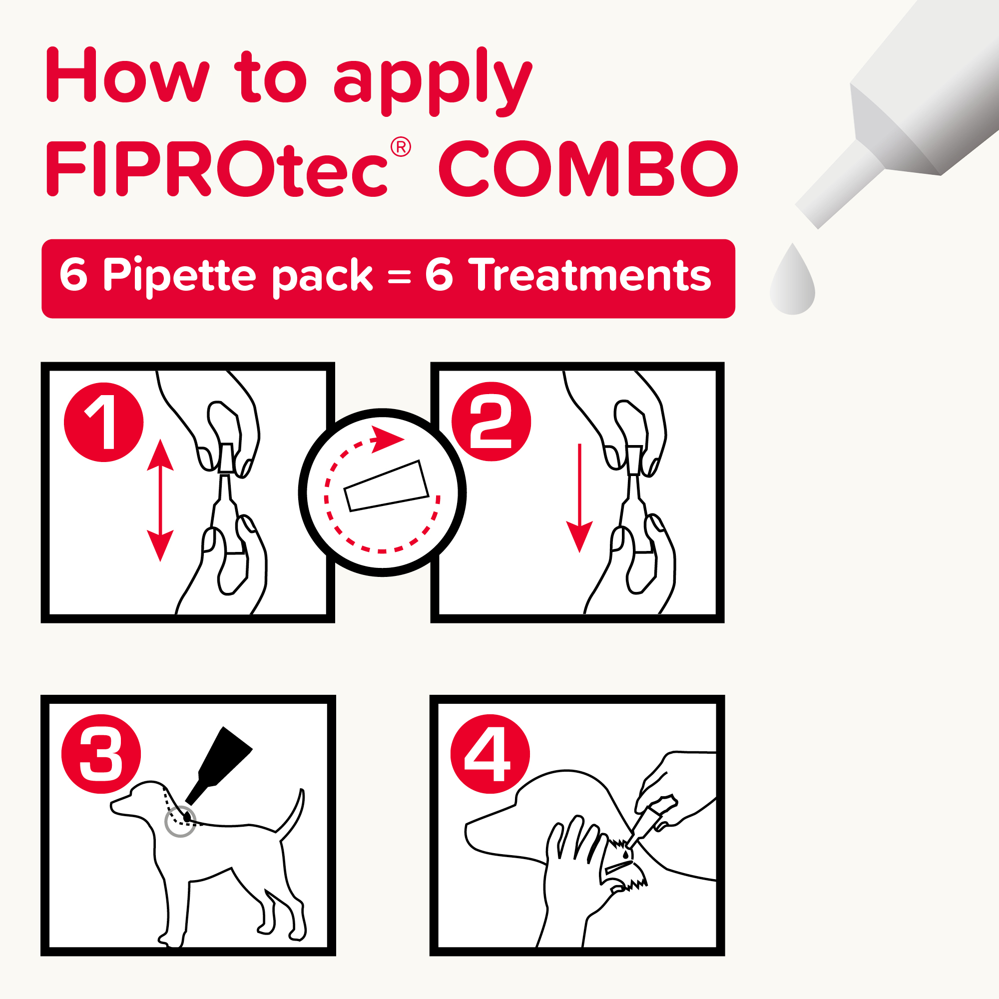 Beaphar FIPROtec® COMBO Flea & Tick Spot-On for Medium Dogs (10-20kg), 6 Pipettes