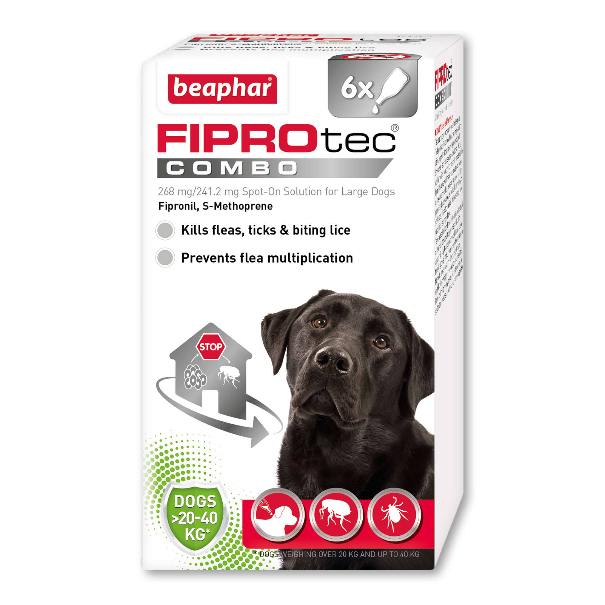Beaphar FIPROtec® COMBO Flea & Tick Spot-On for Large Dogs (20-40kg), 6 Pipettes