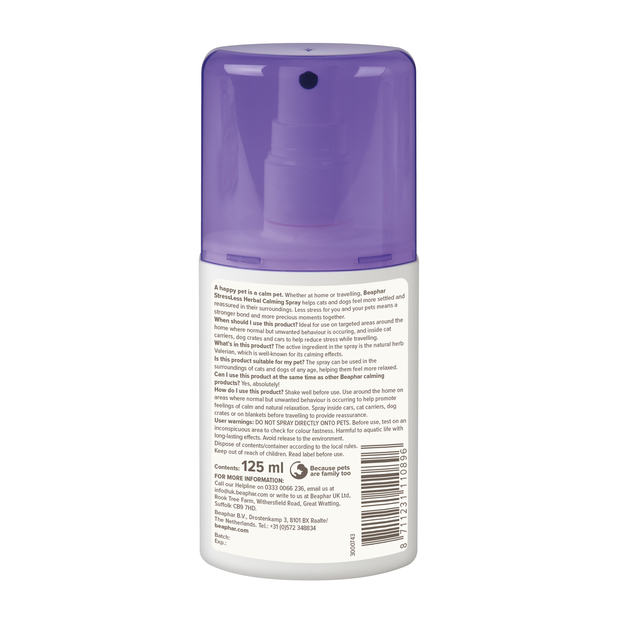 Beaphar StressLess Herbal Calming Home & Travel Spray, 125ml