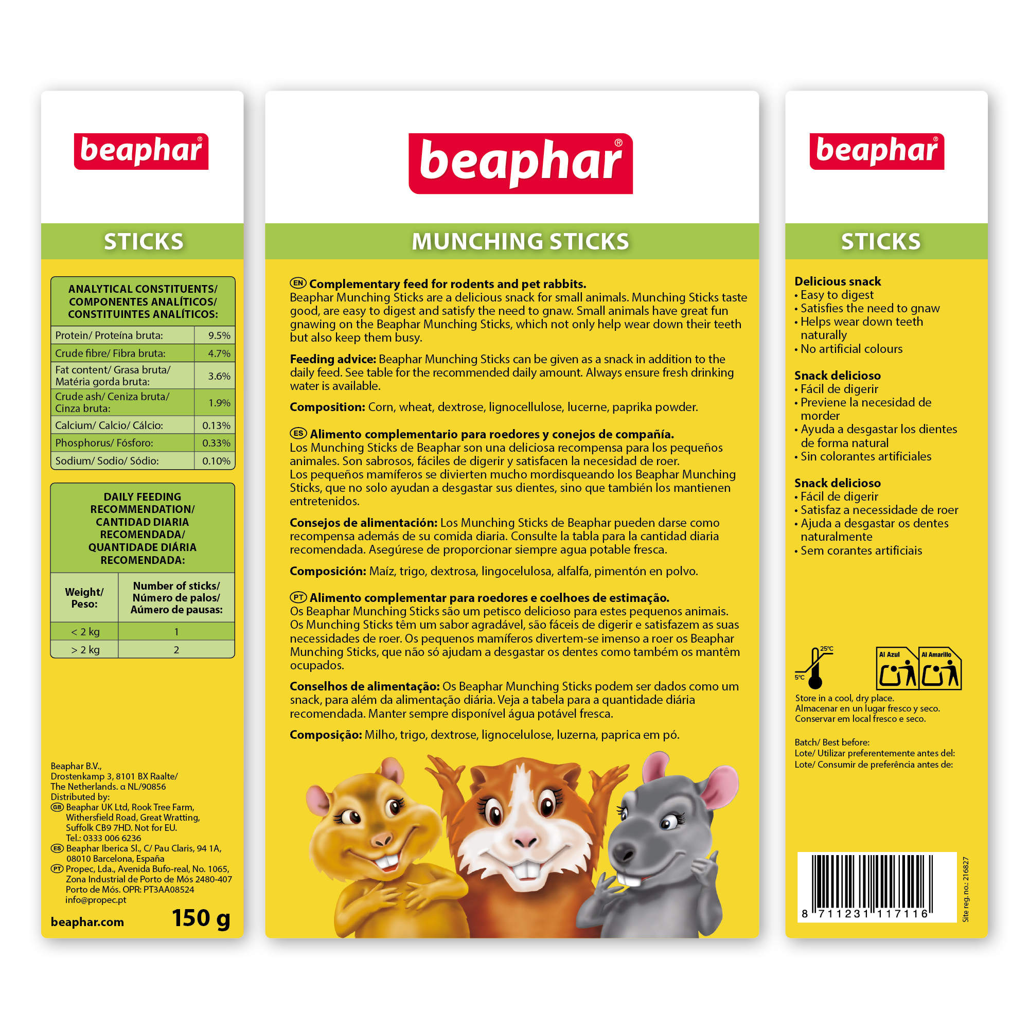 Beaphar Munching Sticks for Rabbits, Guinea Pigs, Hamsters and other small animals, 150g