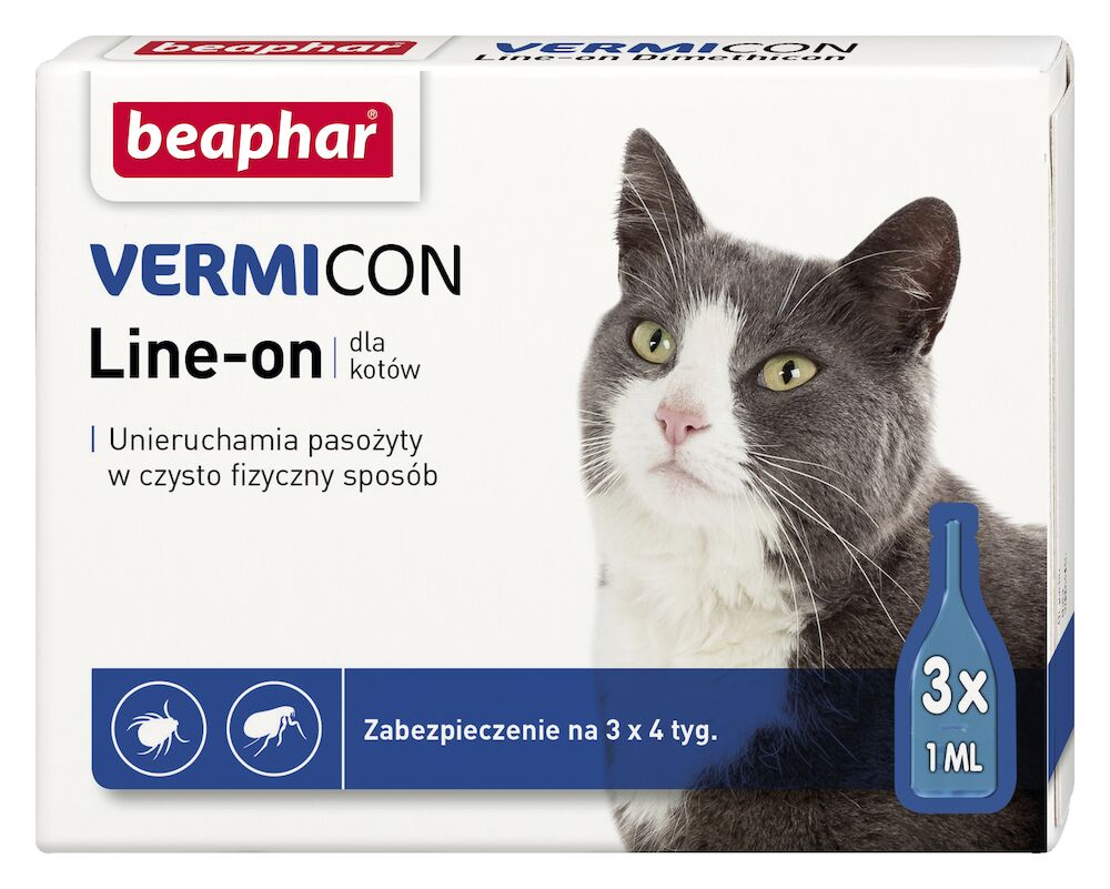 VERMICON LINE-ON CAT 1ML - 3 pipety kropli przeciwpchłowych dla kotów