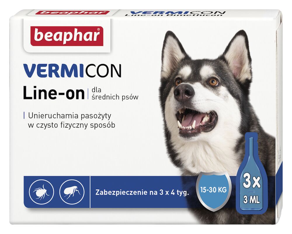 VERMICON LINE-ON DOG M 3ML - 3 pipety kropli przeciwpchłowych dla psów