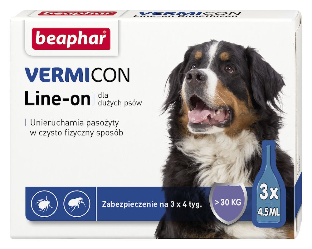 VERMICON LINE-ON DOG L 4,5ML - 3 pipety kropli przeciwpchłowych dla psów