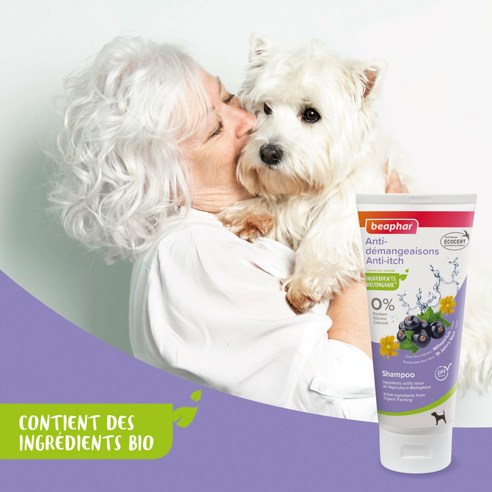 Shampoing anti-démangeaisons labellisé ECOCERT pour chien