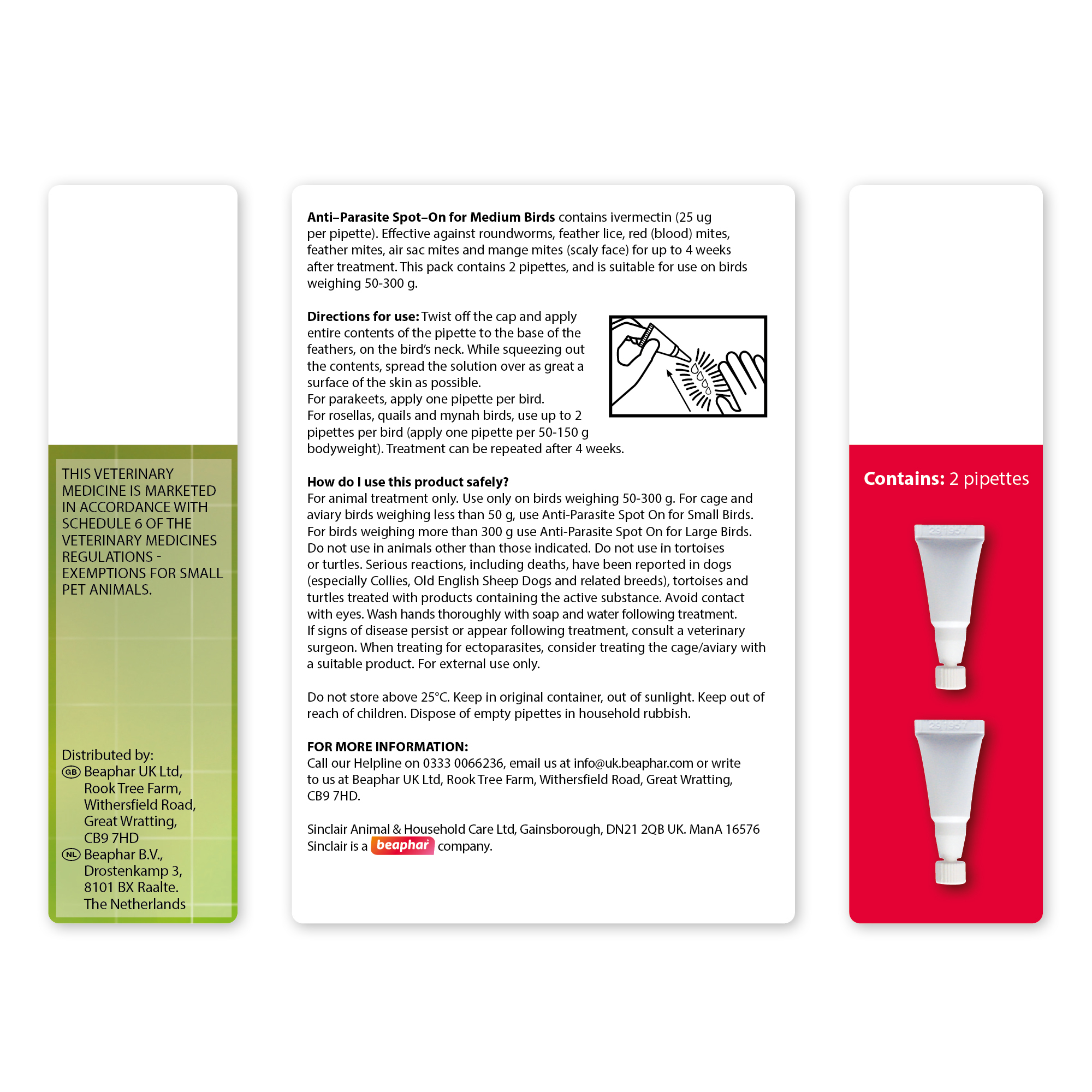 Beaphar Anti-Parasite Spot-On for Medium Birds 50-300g, 2 pipettes