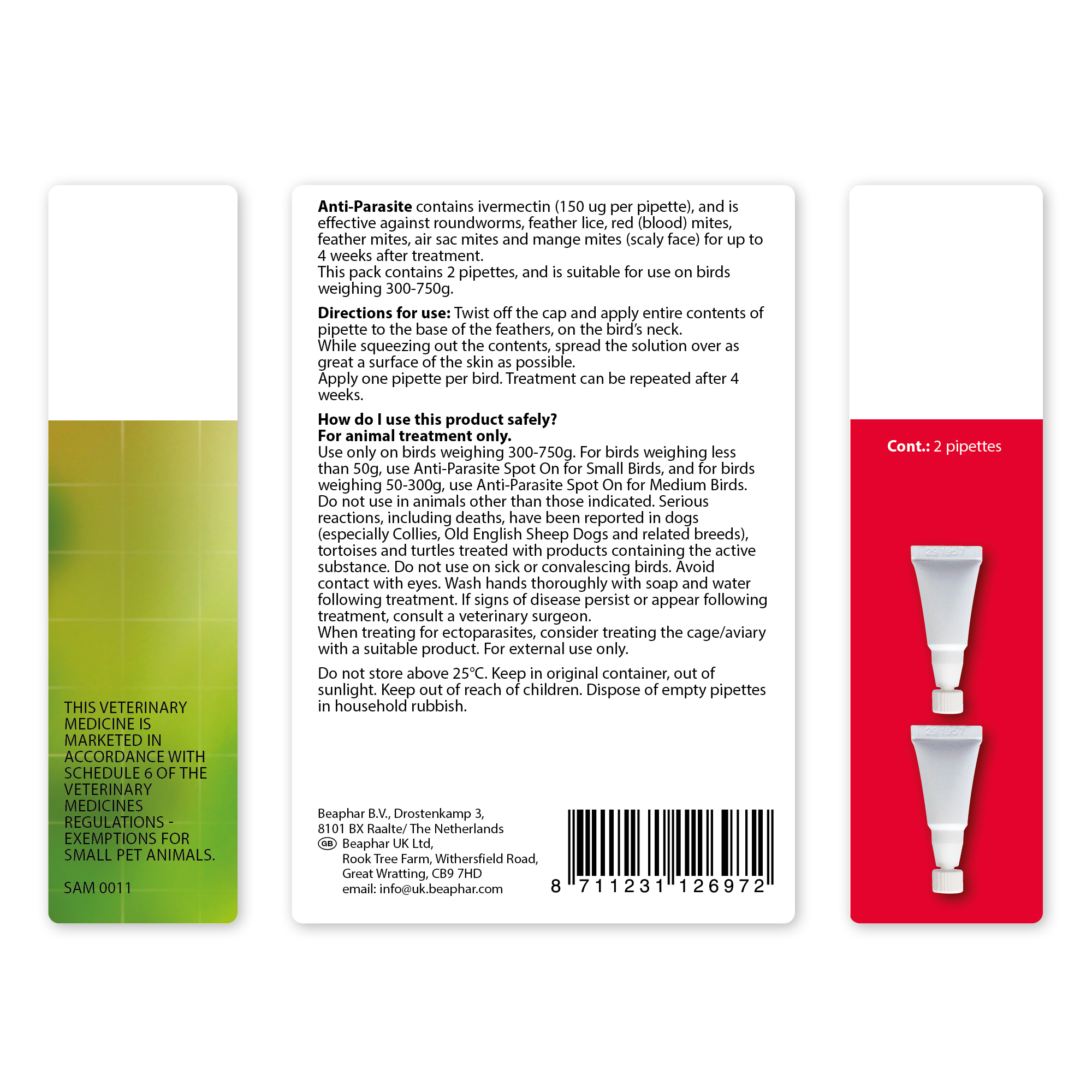 Beaphar Anti-Parasite Spot-On for Large Birds 300-750g, 2 pipettes