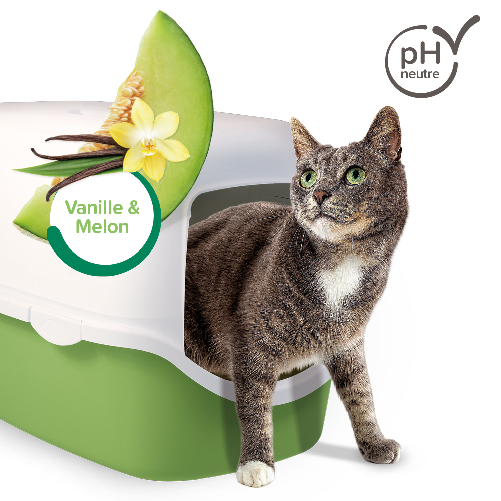 Absorbeur d’odeurs, granulés pour litière, Parfum vanille et melon