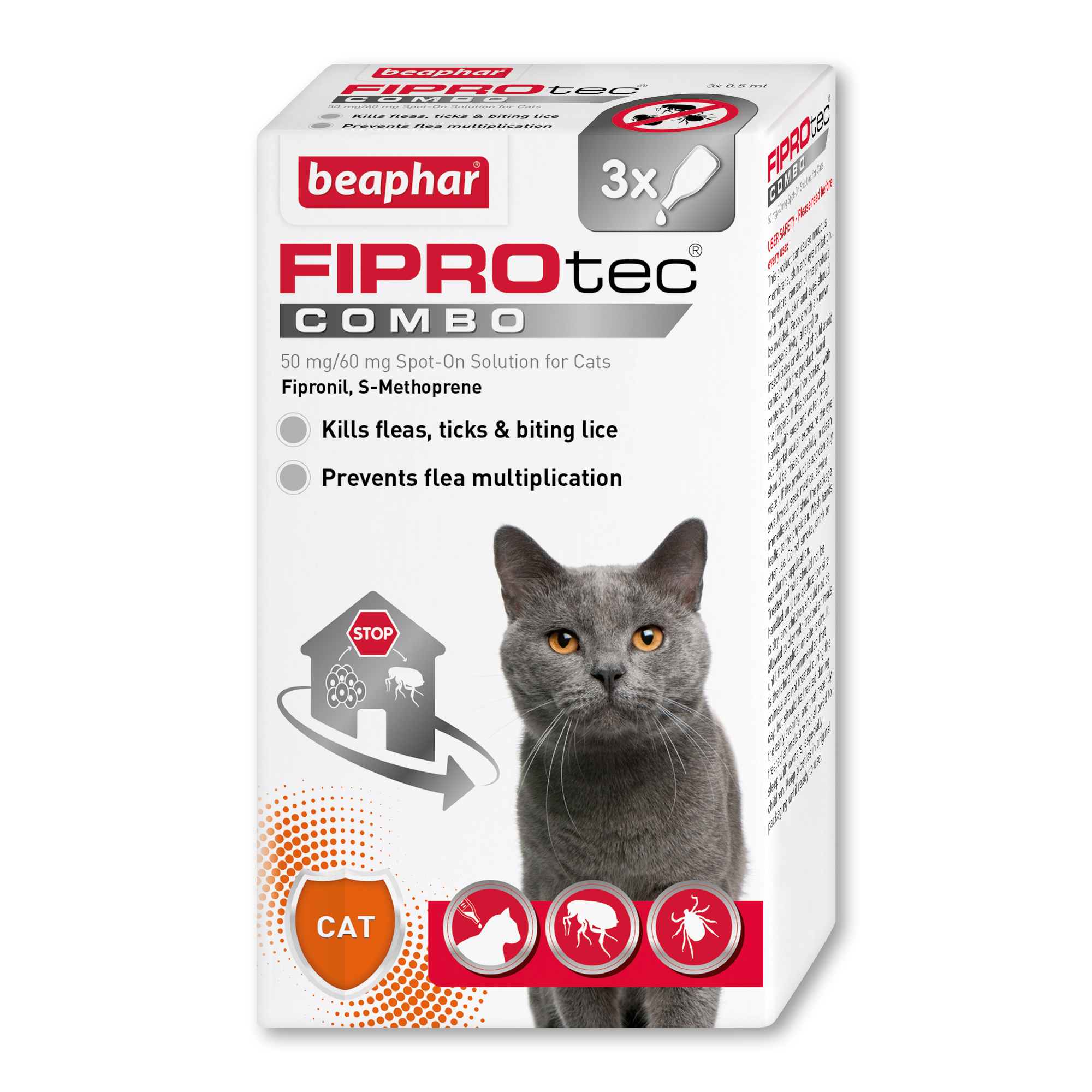 Beaphar FIPROtec® COMBO Flea & Tick Spot-On for Cats, 3 Pipettes