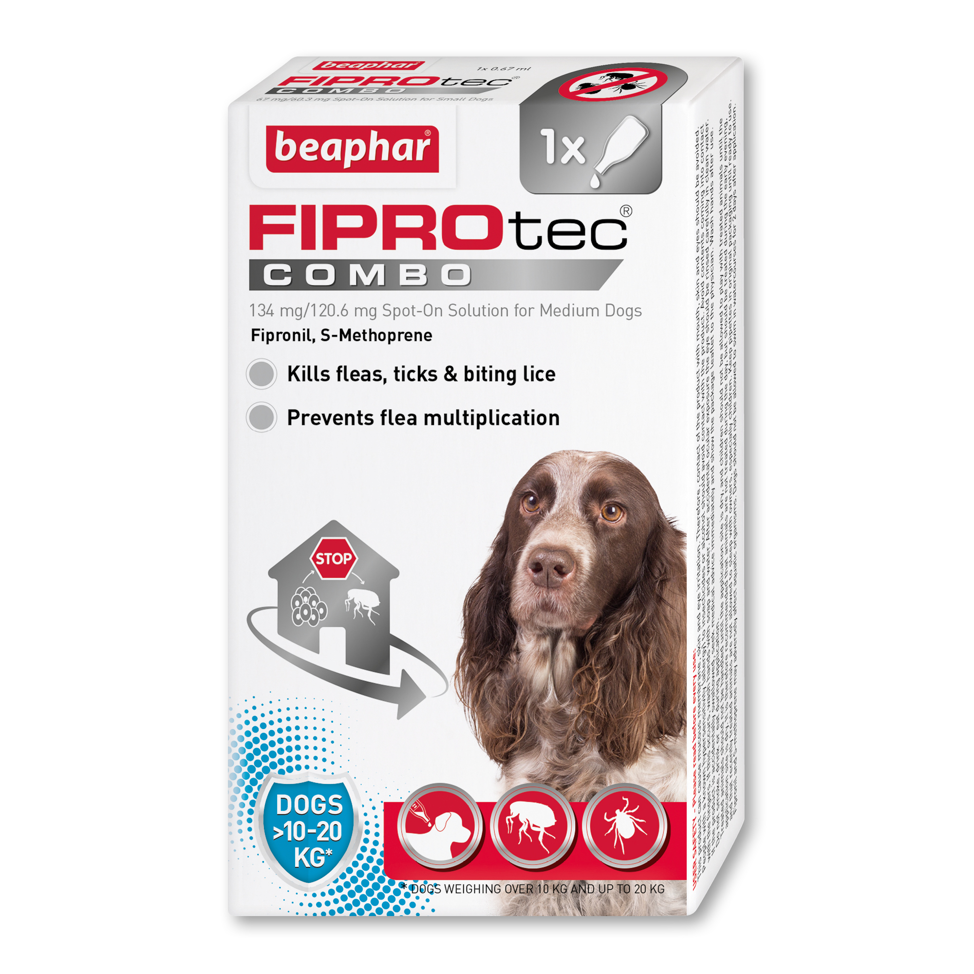 Beaphar FIPROtec® COMBO Flea & Tick Spot-On for Medium Dogs (10-20kg), 1 Pipette