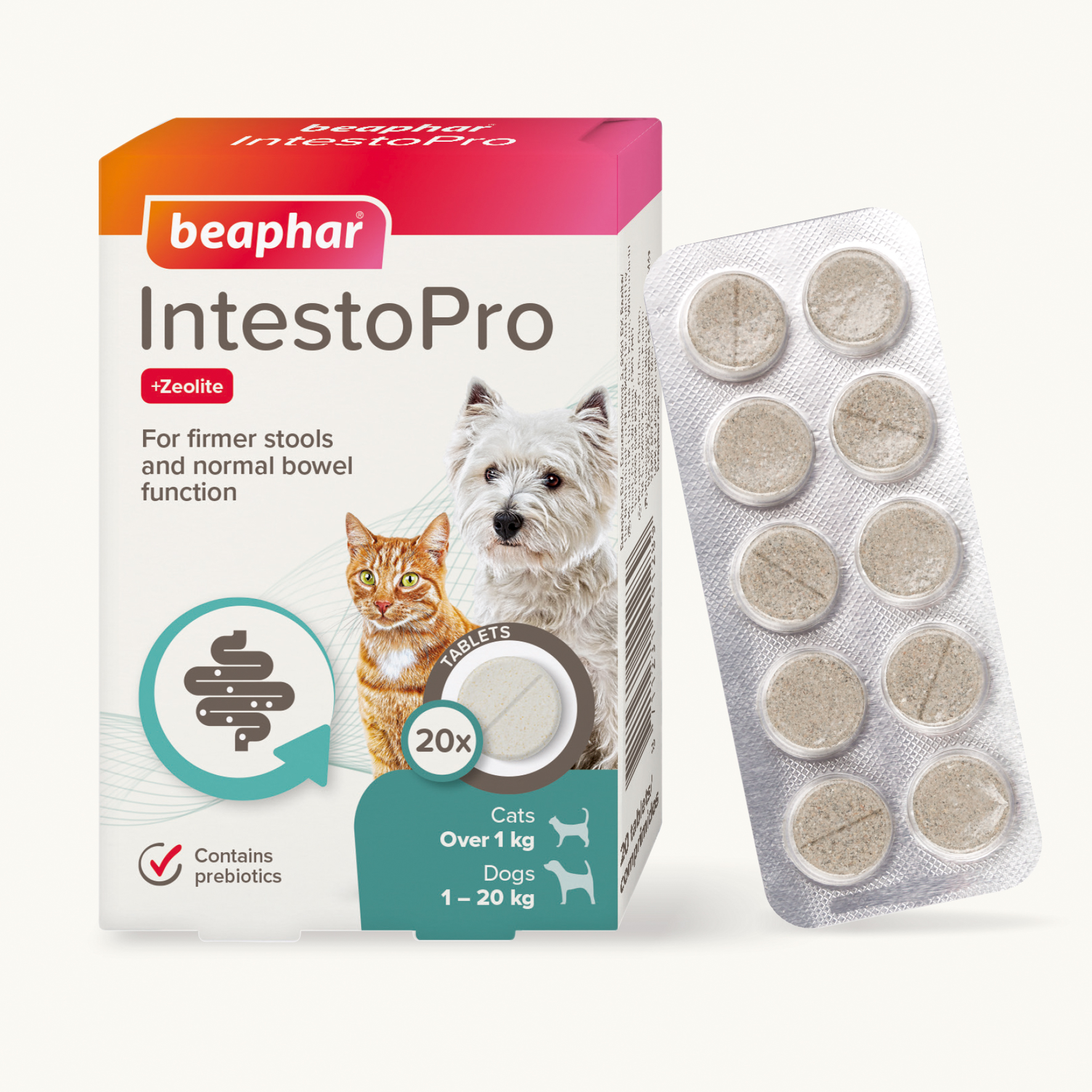 Beaphar IntestoPro Prebiotic Stool Firming Tablets for Cats & Small Dogs (1-20kg)