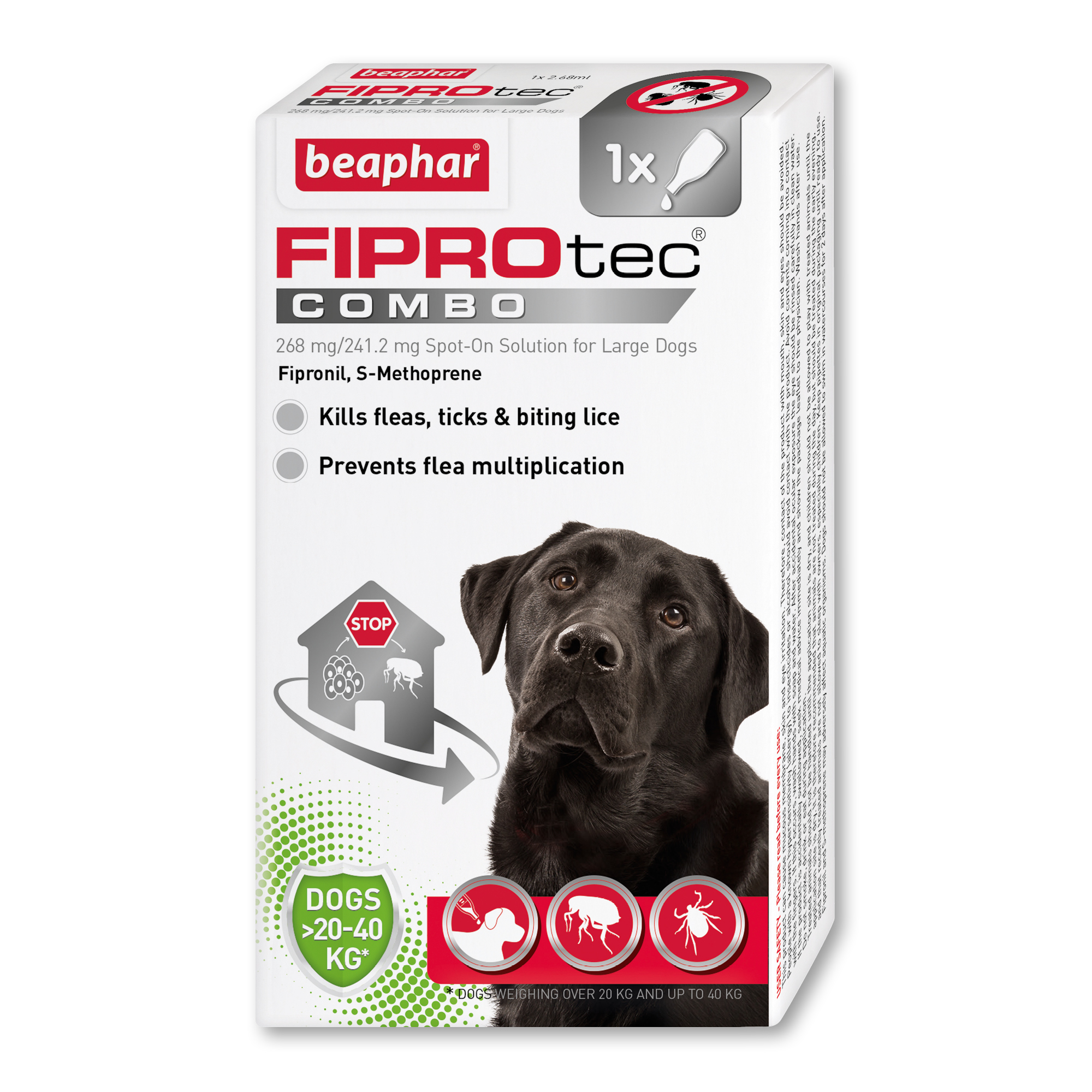 Beaphar FIPROtec® COMBO Flea & Tick Spot-On for Large Dogs (20-40kg), 1 Pipette
