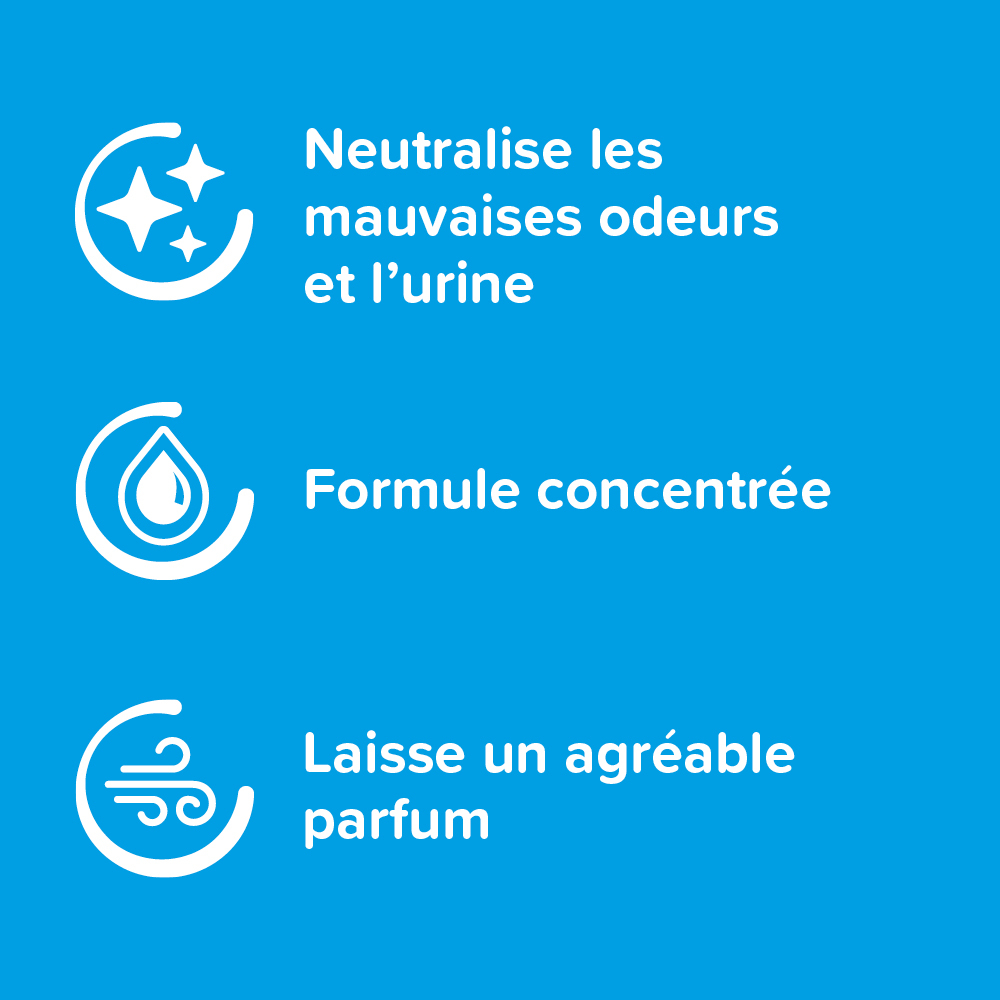 Absorbeur d’odeurs, granulés pour litière, Parfum fraîcheur