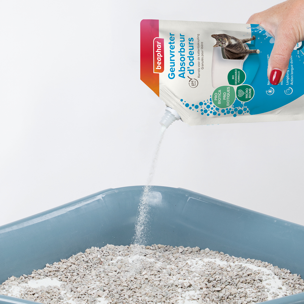 Absorbeur d’odeurs, granulés pour litière, Parfum fraîcheur