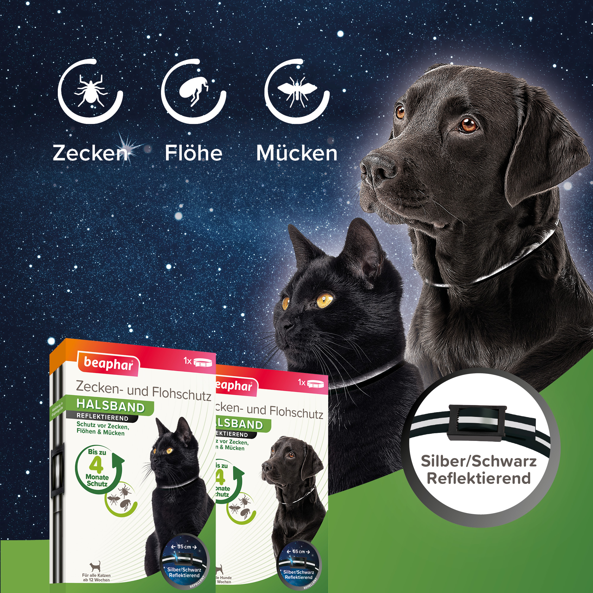 Beaphar Zecken- und Flohschutz Halsband reflektierend, 35cm