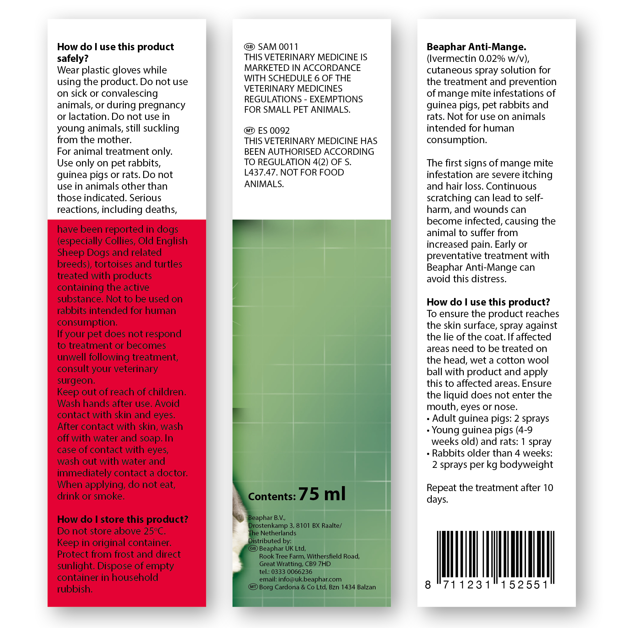 Beaphar Anti-Mange Spray for Rabbits,  Guinea Pigs and Rats – 75ml