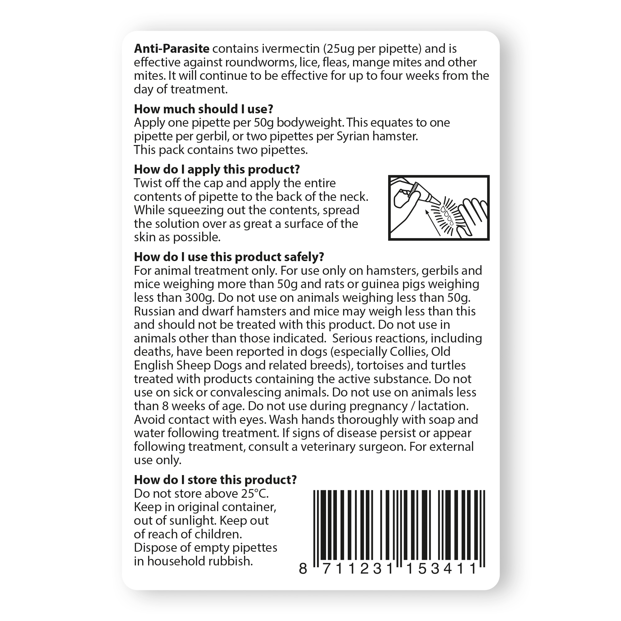 Beaphar Anti-Parasite Spot On for Golden Hamsters & Gerbils (50-300g)