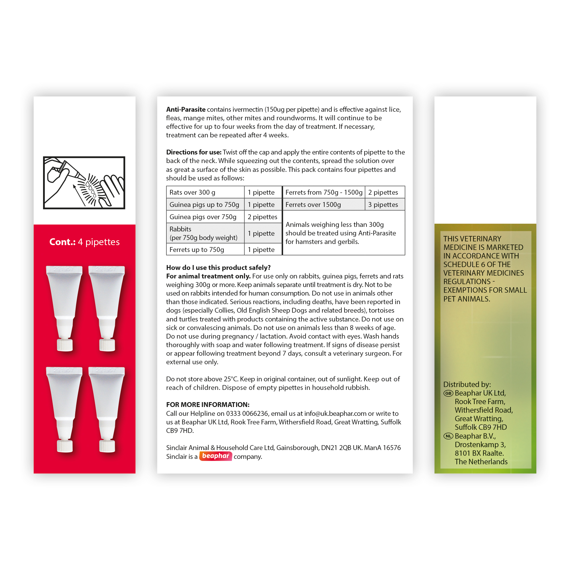 Beaphar Anti-Parasite Spot On for Rabbits, Guinea pigs, Ferrets and Rats (weighing >300g)