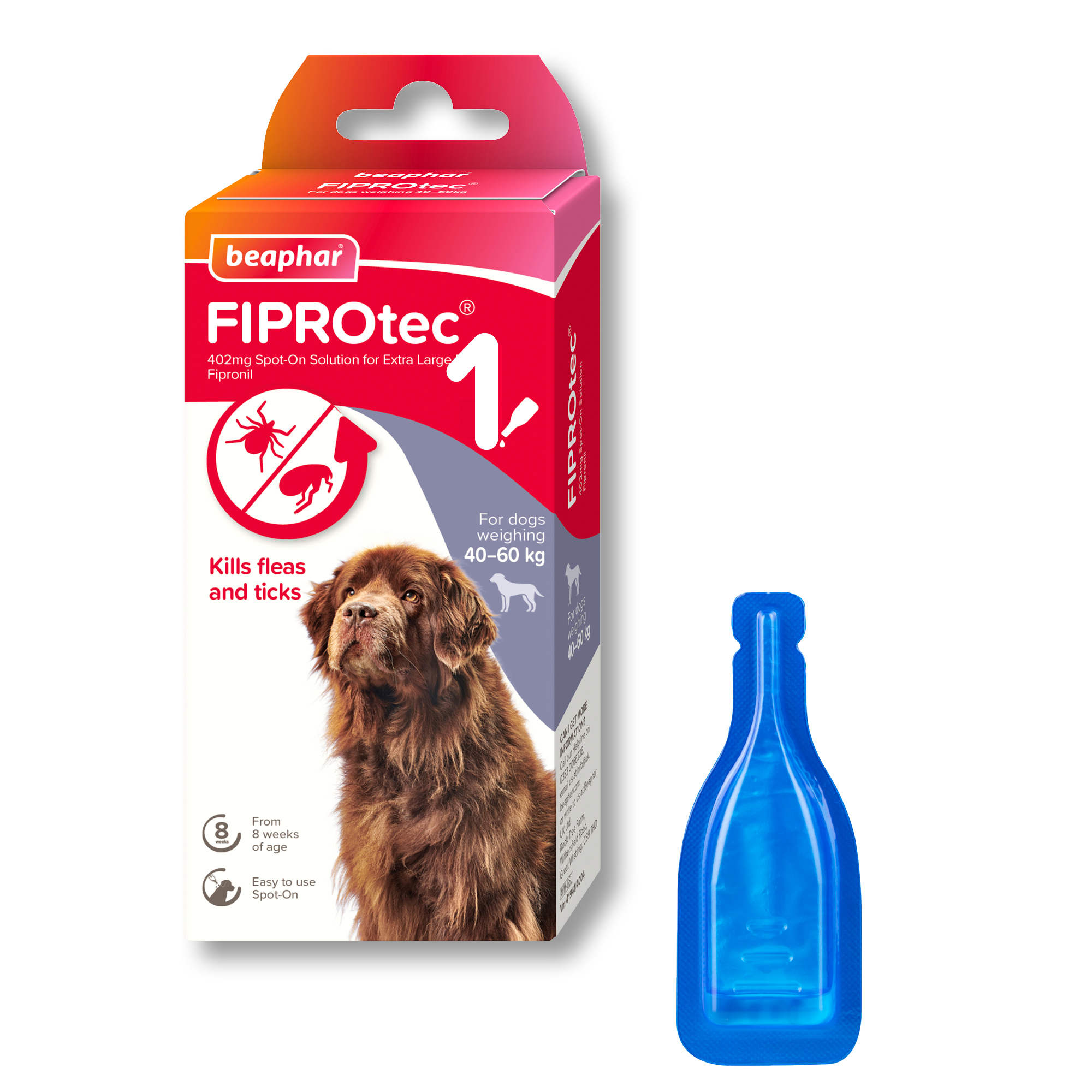 Beaphar FIPROtec® Flea & Tick Spot-On for Extra Large Dogs (40-60kg), 1 Pipette
